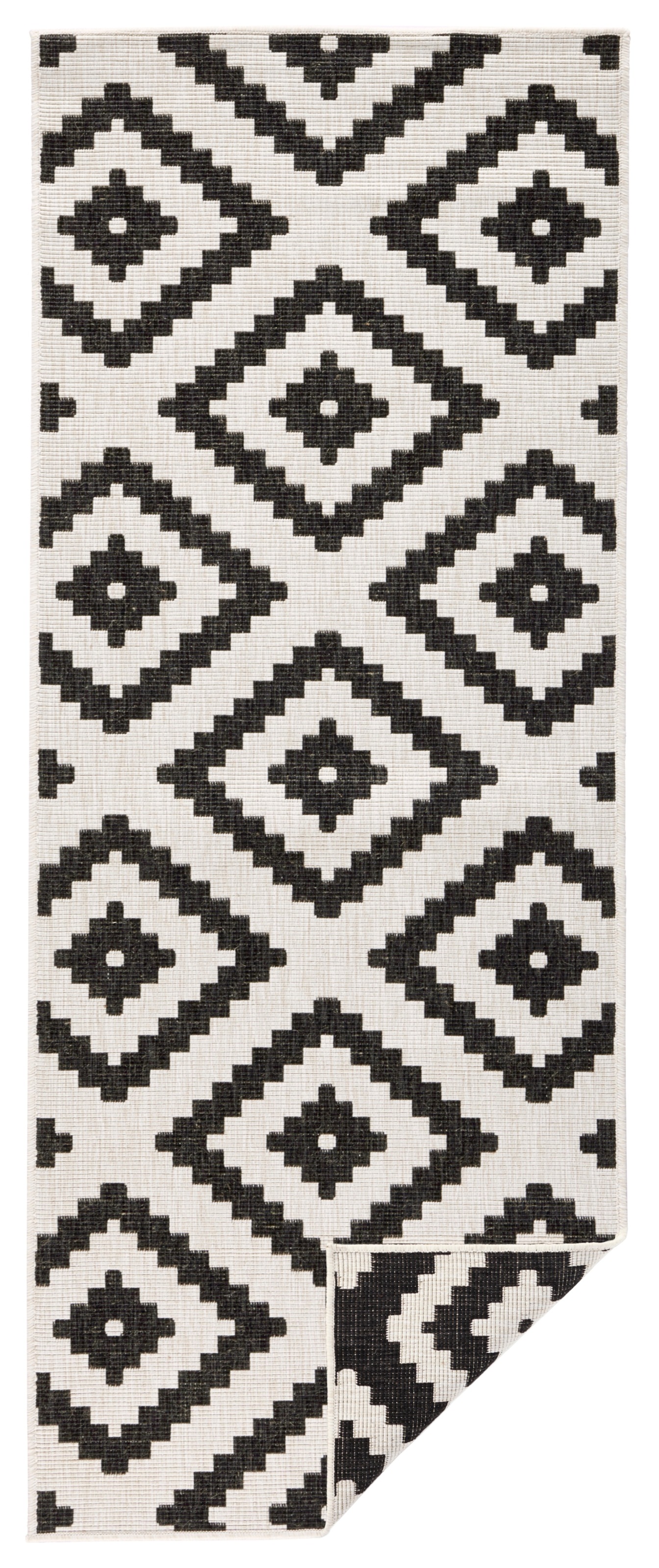 Teppich HANSE HOME "Malta Wendeteppich" Gr. 13, schwarz (schwarz, creme), B:80cm H:5mm L:350cm, Kunstfaser, Teppiche, Teppich, In-& Outdoor, Wetterfest, Balkon, Terrasse, Raute, Läufer, Wohnzimmer 2
