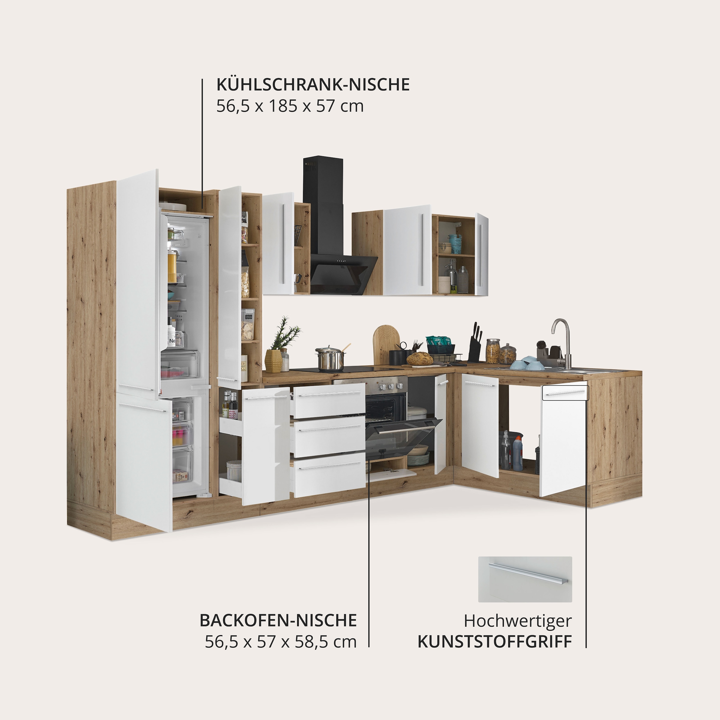 KOCHSTATION Winkelküche »Florida, Stellbreite 300x165 cm« wahlweise mit E-Geräten, mit Softclose für Türen und Schubkästen