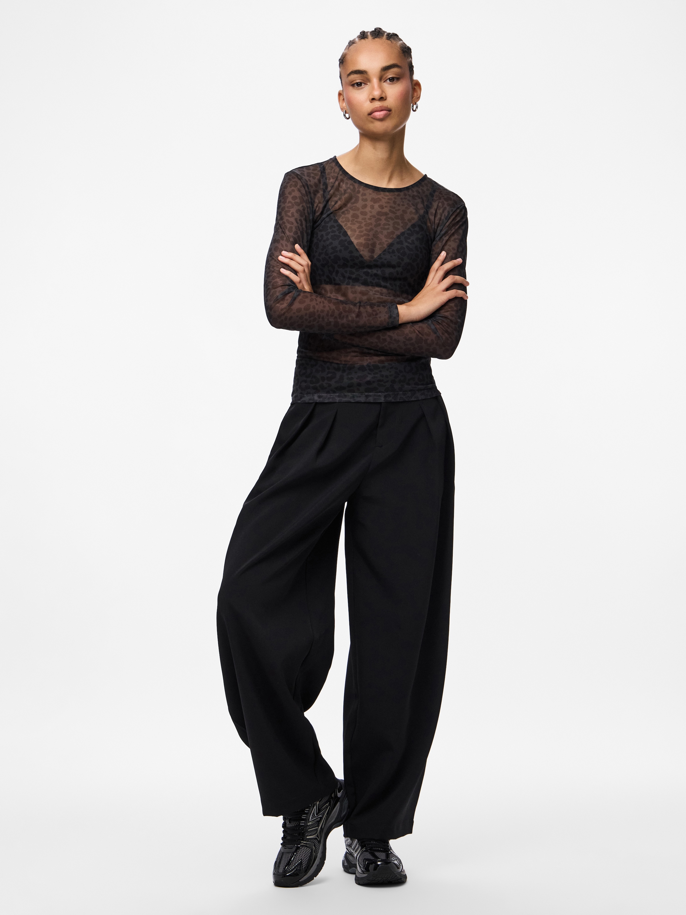 pieces Langarmshirt »PCNINNI LS MESH TOP NOOS BC« Materialmix, regular fit