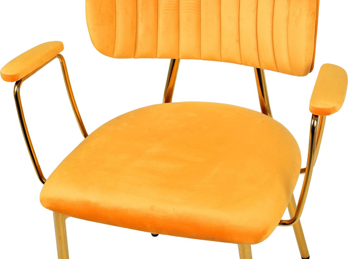 Kayoom Polsterstuhl »Stuhl Giselle 225 2er-Set, Gestell aus Edelstahl«, (Set), 2 St., mit Armlehnen, goldenes Gestell aus Edelstahl, Samtbezug, Ziernähte