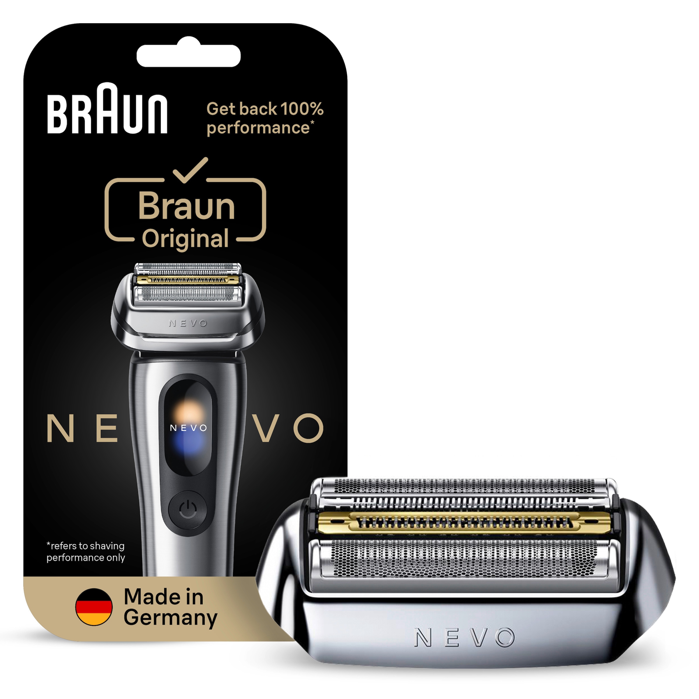 BRAUN Herren Ersatzscherkopf "NEVO Silver", silber, Scherköpfe, 100% Leistung, Kompatibel mit NEVO Rasierern, Silber