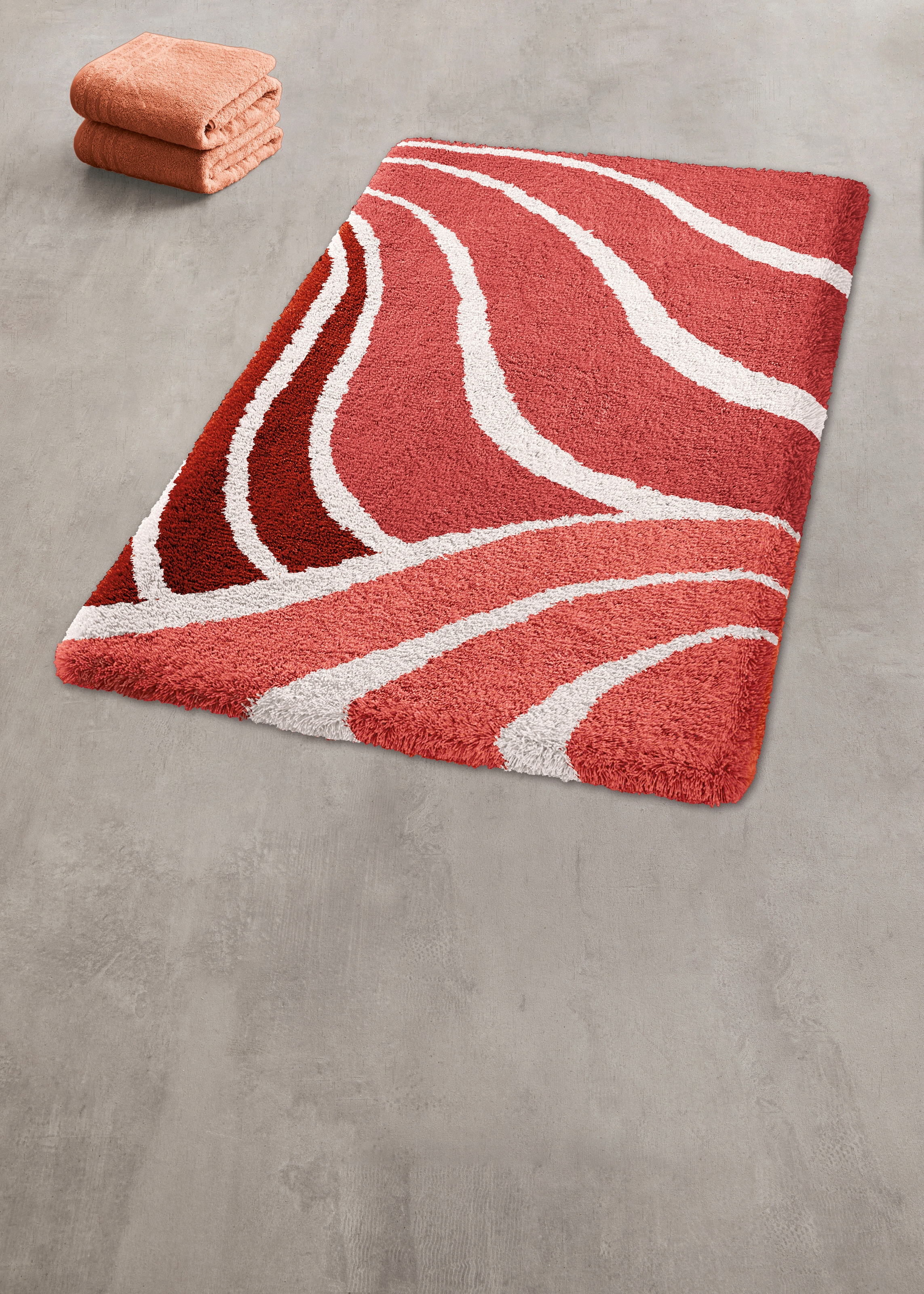 Kleine Wolke Badematte "Flame, Badvorleger, Badezimmer Teppich" Höhe 15 mm rutschhemmend beschichtet fußbodenheizungsgeeignet Badteppich, modernes Wellen Design
