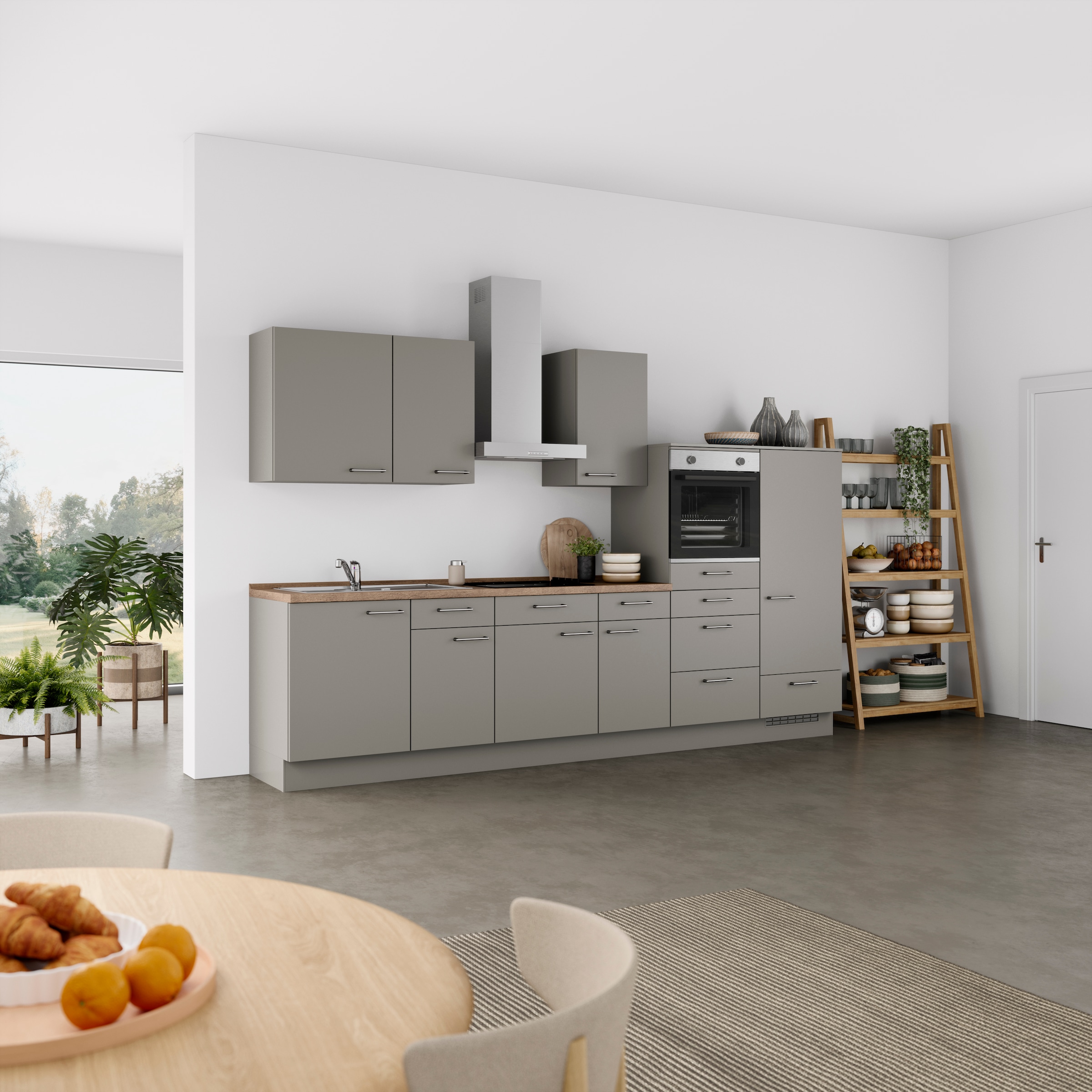 nobilia® Küchenzeile »"Laser I", Ausrichtung wählbar, Breite 330 cm«, vormontiert, wahlw. mit unterschiedlichen E-Geräten-Sets