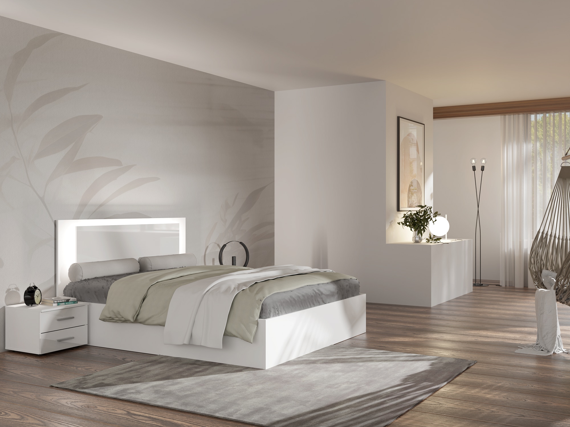 Home affaire Bett "LANDERY Bettgestell 160x200 cm, Kopfteil mit Beleuchtung" ohne Lattenrost, Bettkasten und Matratze, Breite 160 cm