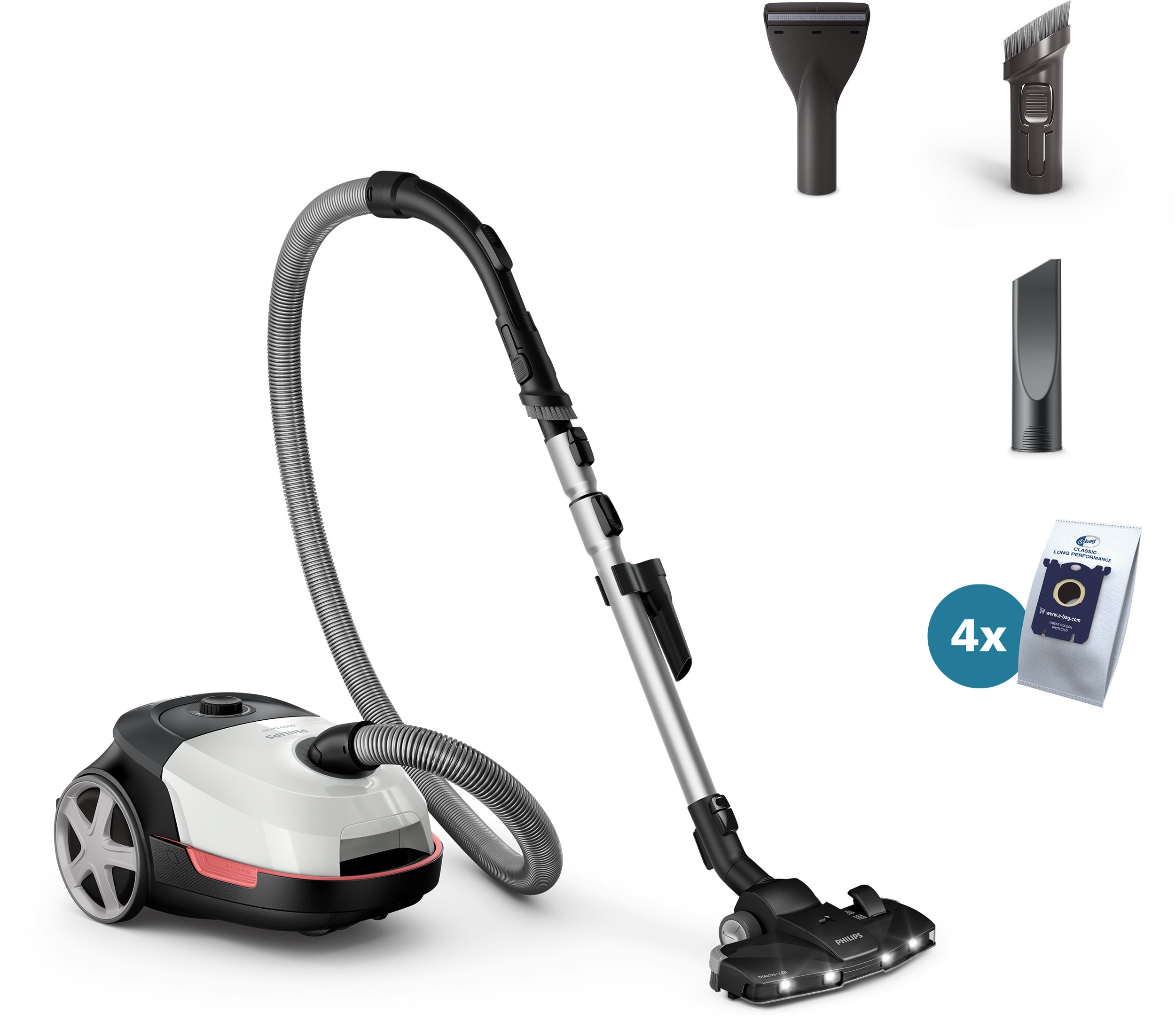 Philips Bodenstaubsauger "XD6122/12 6000 Series" 900 W mit Beutel mit 4l Fassungsvermögen und TriActive+ LED-Düse