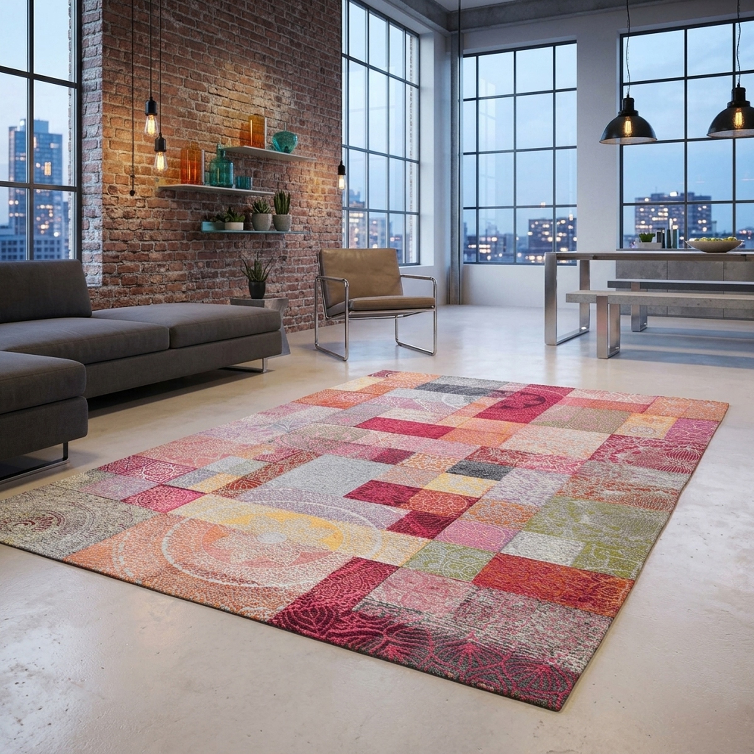Gino Falcone Teppich "Cosima-112" rechteckig 3 mm Höhe Flachgewebe, mit Chenillegarn, modernes Patchwork-Design, Ornamente