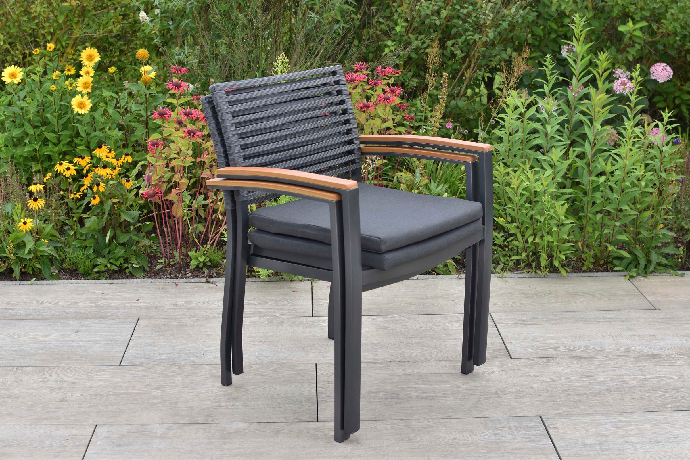 MERXX Garten-Essgruppe »Parella« Set, 13 tlg. inkl. 6 Stapelsessel, 6 Auflagen, 1 Ausziehtisch