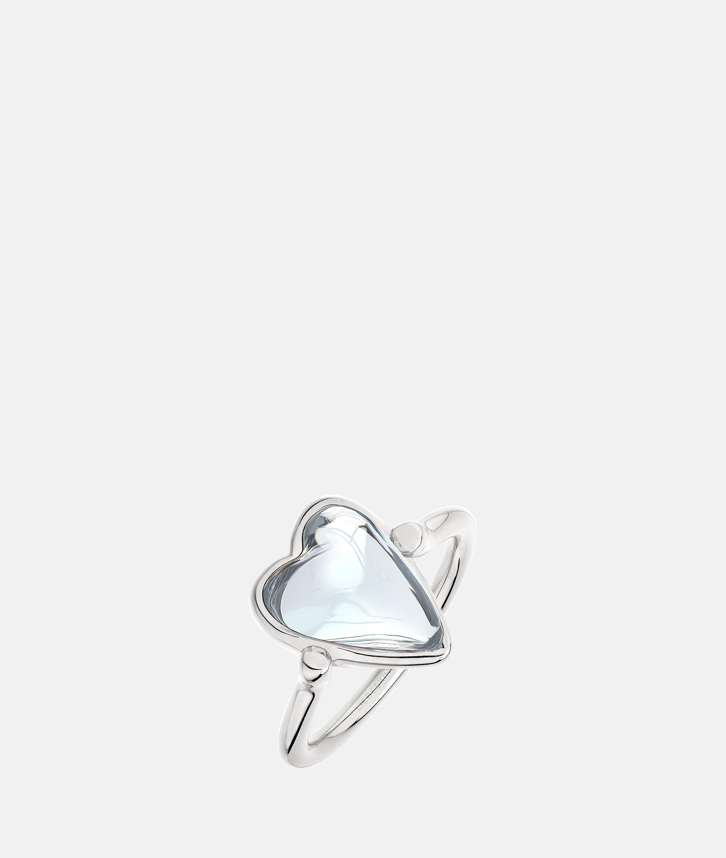 Fingerring LIEBESKIND BERLIN "Schmuck Geschenk Glass Heart Ring" Gr. 54, silberfarben, transparent, Fingerringe, Damen, 54, Edelstahl, 2mm, Fingerring, mit Glasstein