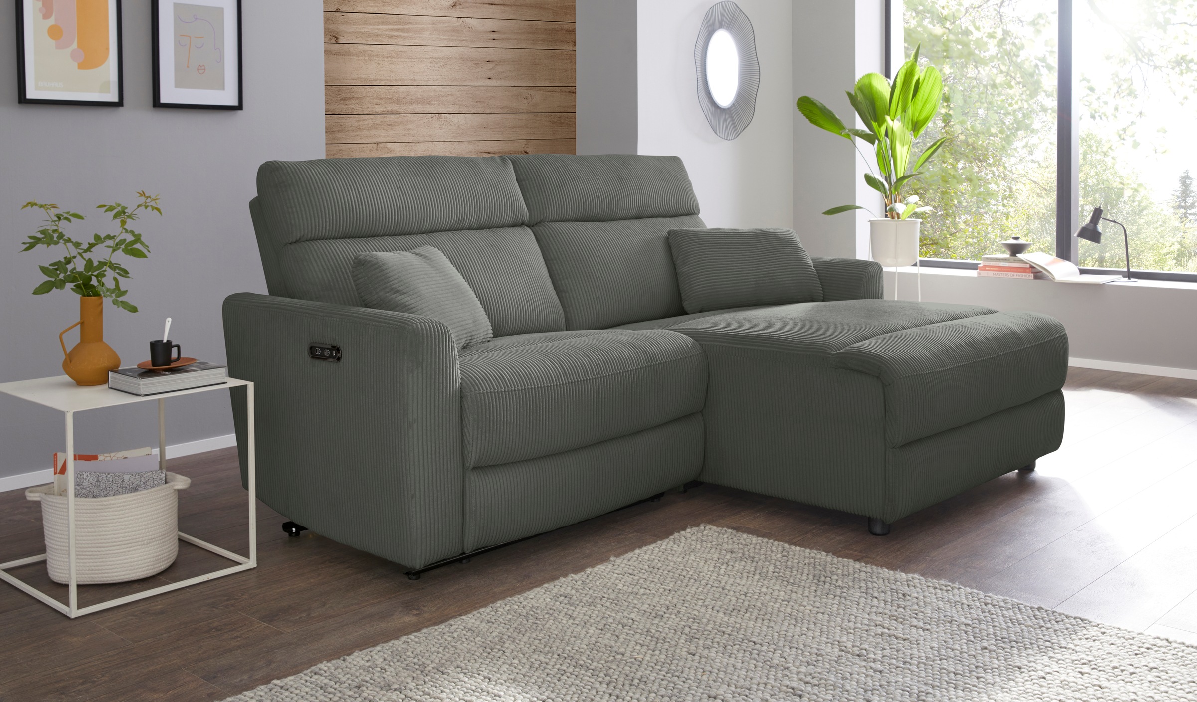 INOSIGN Ecksofa »JENNA, L-Form, 209cm, manuelle u. elektrische Funktion, mit USB A/C,«, Liegefunktion 105°-150°, Federkern, Cord