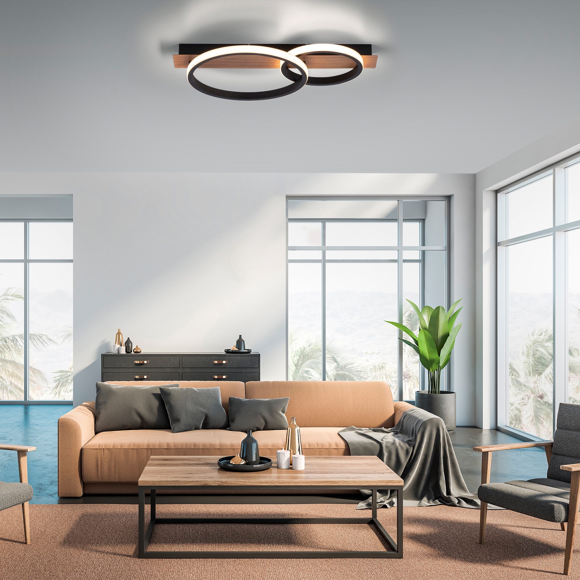 Home affaire LED Deckenleuchte »Molay«, 1 flammig, Leuchtmittel LED-Board | LED fest integriert, warmweißes Licht, Deckenlampe Holz Dekor