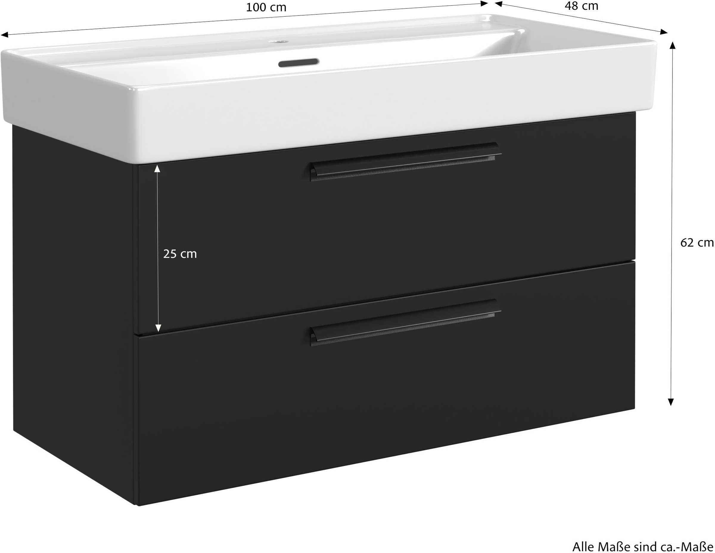 welltime Waschtisch »SALVADA, Softclose-Auszüge, Keramikbecken« Maße (B/T/H): 100/48/63 cm,  Schwarz, Lochbohrung für eine Armatur, Anti-Finger-Print