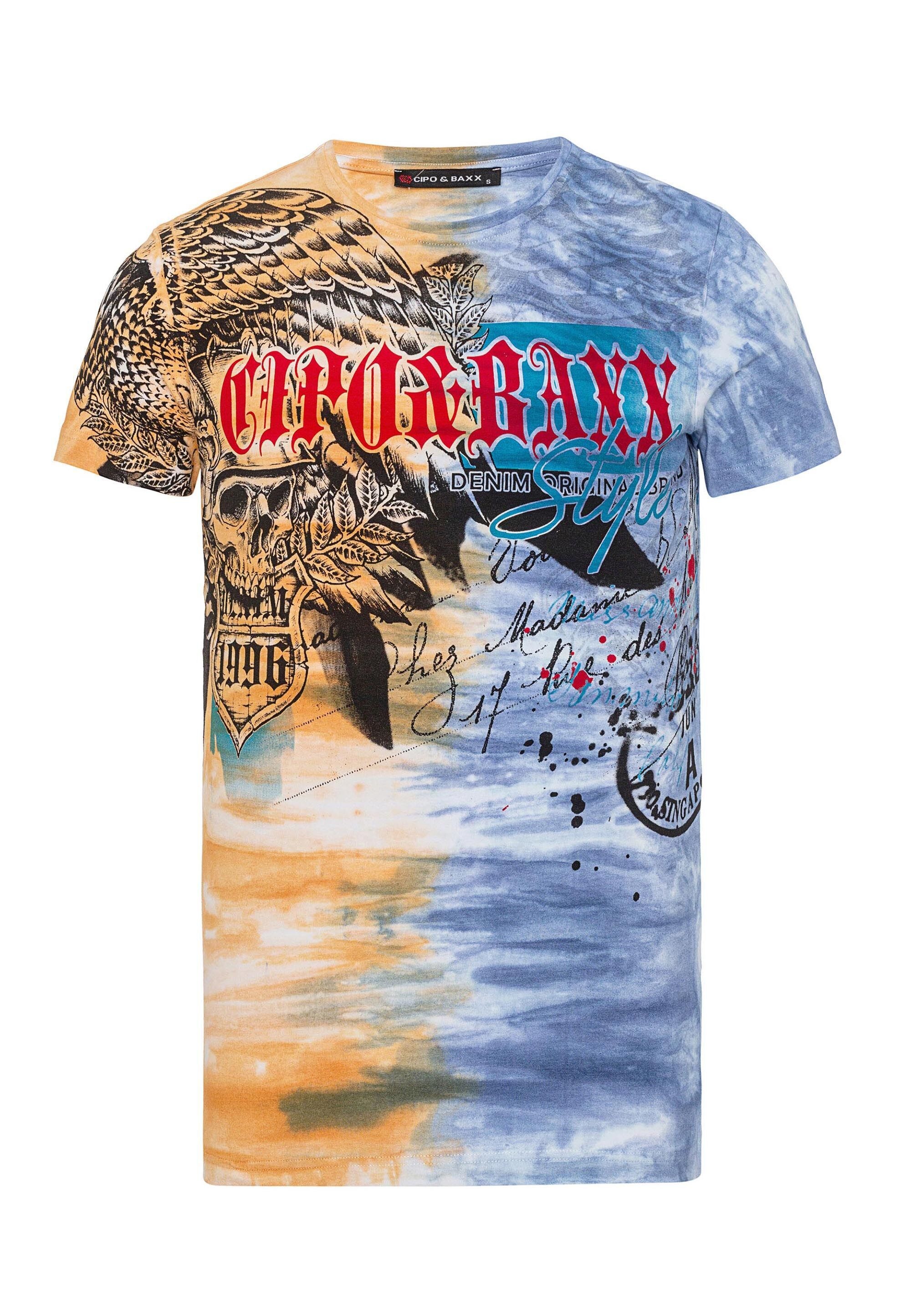 Cipo & Baxx T-Shirt "T-Shirt", im Batik-Look mit Print auf Front und Rücken günstig online kaufen