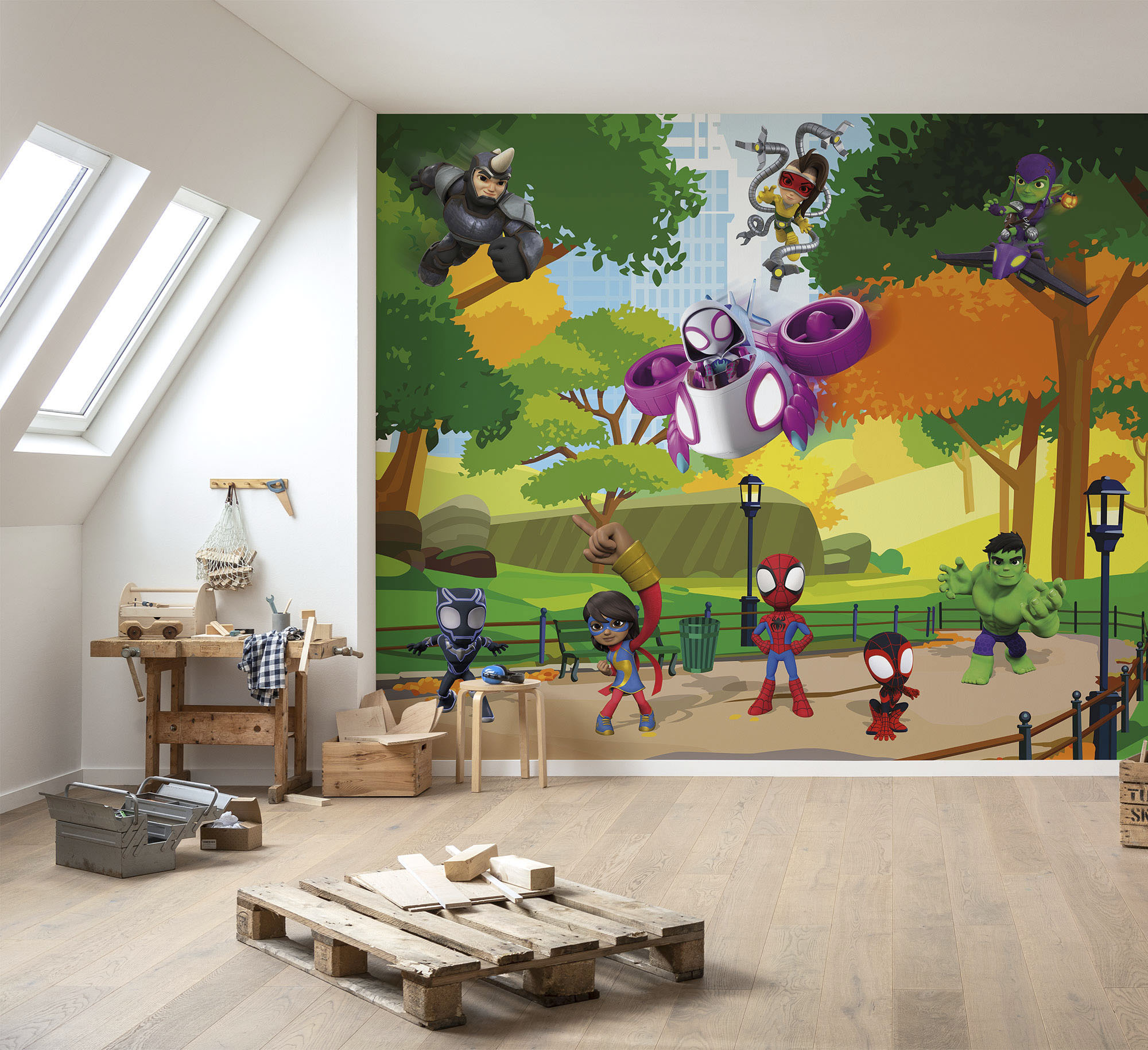 Komar Fototapete "Digitaldruck Vlies - Spidey Scavenger Hunt - Größe 300 x 250 cm" bedruckt glatt Kinderzimmer