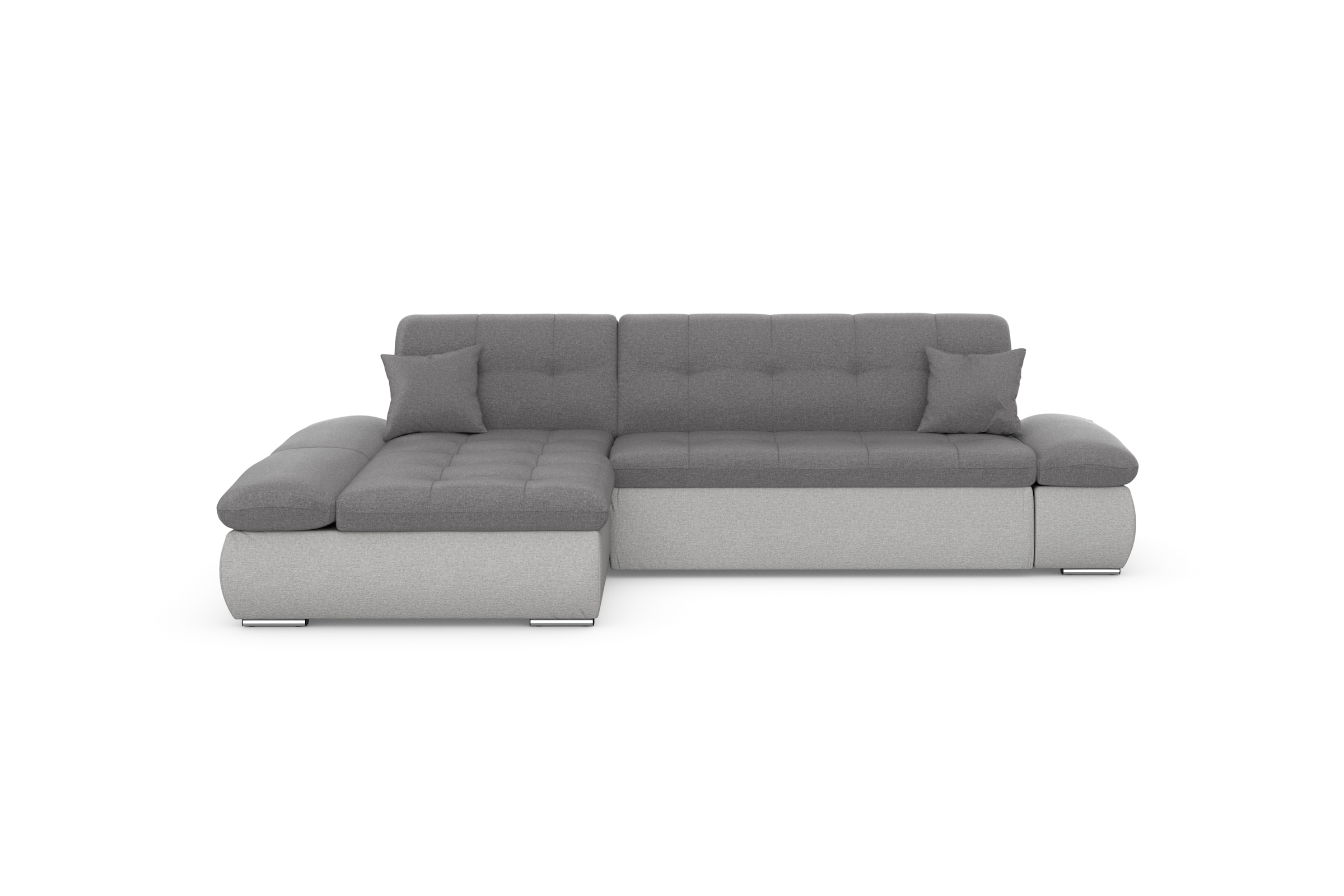 DOMO collection Ecksofa »Moric, L-Form, XXL-Sofa - Breite 300cm«, wahlweise mit Bettfunktion und Armteilverstellung, silber-grau
