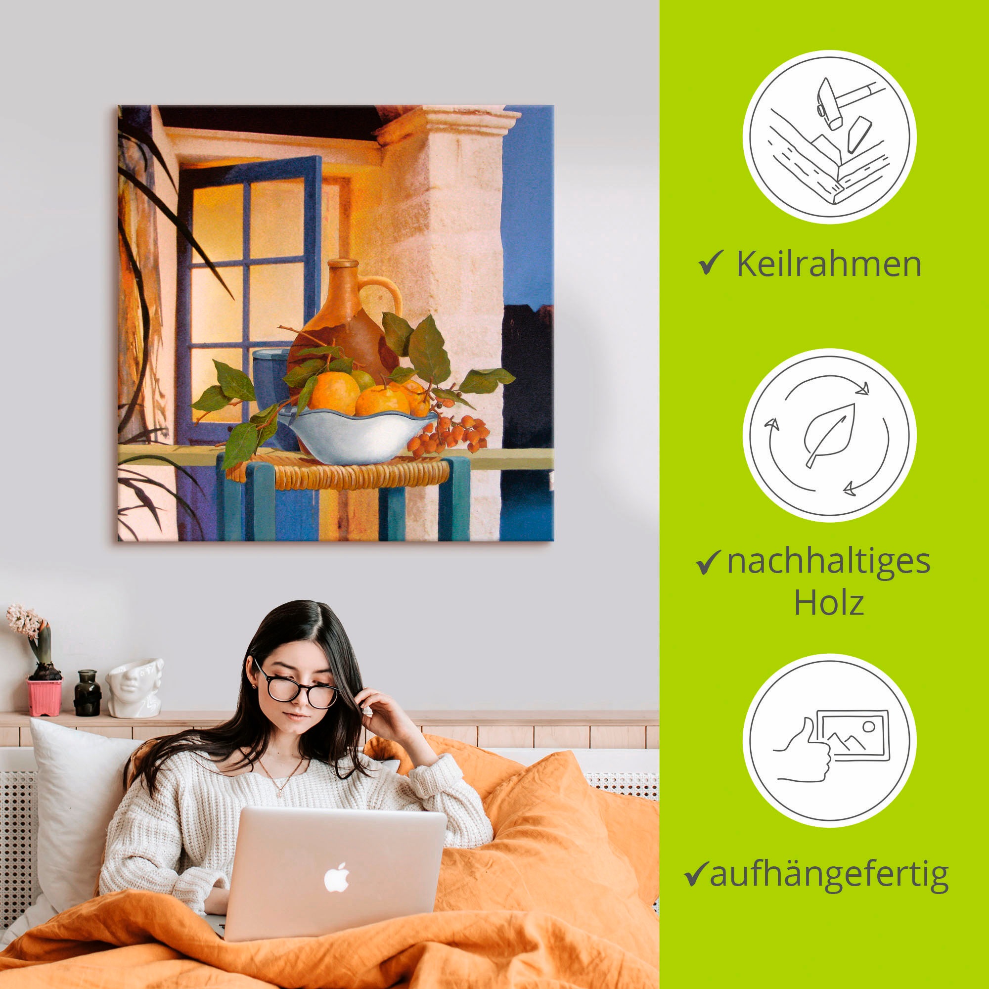 Artland Leinwandbild »Stillleben mit Orangen«, Arrangements, (1 St.), auf Keilrahmen gespannt