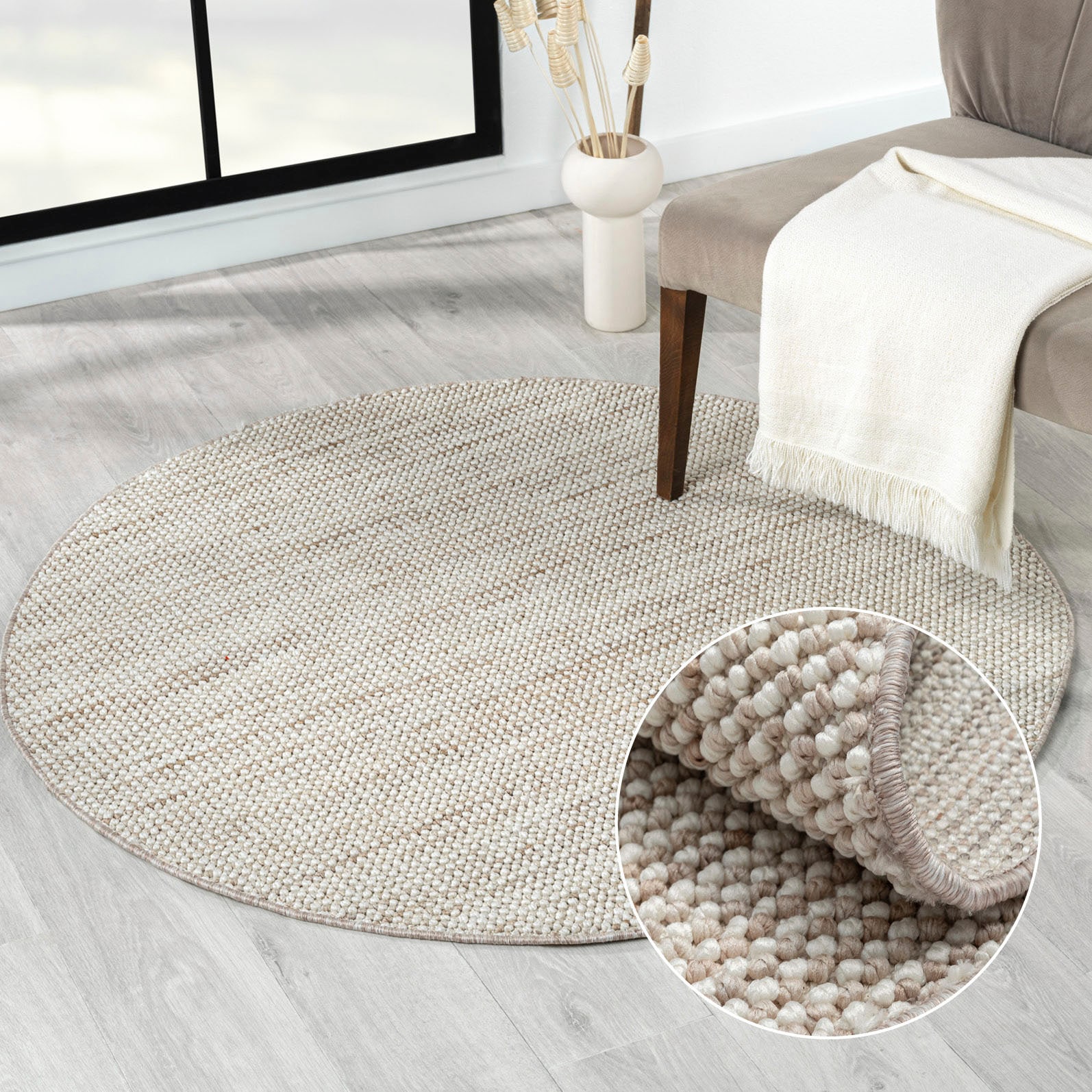 Myflair Möbel & Accessoires Teppich "Ava" rund 7 mm Höhe Uni Farben, meliert, Sisal-Optik, auch in rechteckig erhältlich