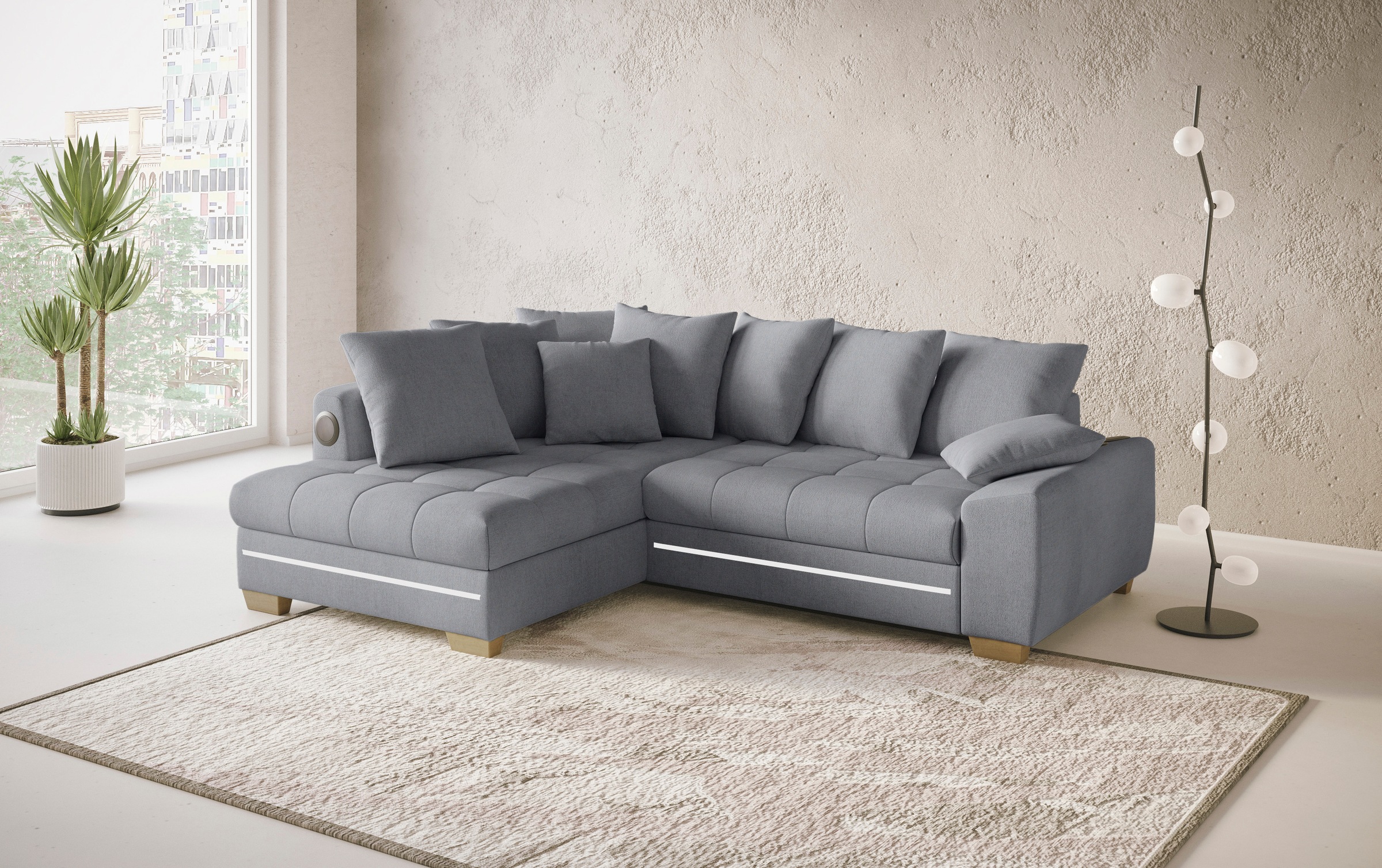 Mr. Couch Ecksofa »Nikita II, L-Form«, RGB-LED, Bluetooth-Soundsystem, wahlweise mit Bett, Bettkasten