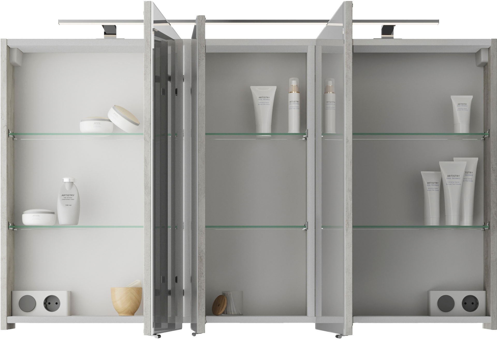 Saphir Badmöbel-Set »Serie 4035 2-teilig, Keramik-Doppelwaschtisch mit LED-Spiegelschrank«, (Set), Doppel-Waschplatz inkl Türdämpfer, 120 cm breit, 2 Schubladen, 3 Türen
