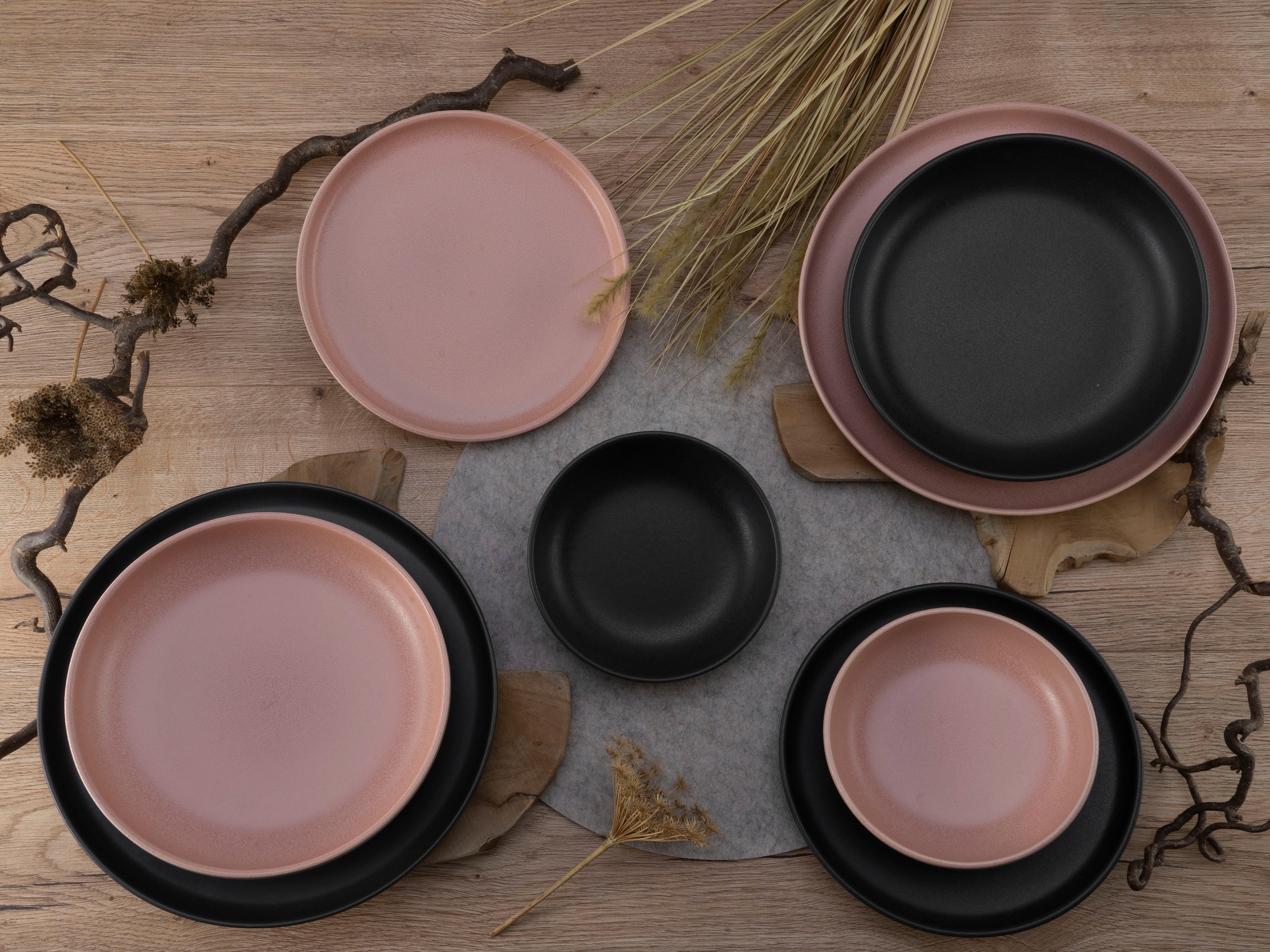 CreaTable Tafelservice + Black,«, BAUR Glasur (Set, seidenmatte 8 »Uno Rusty Rose | tlg.)