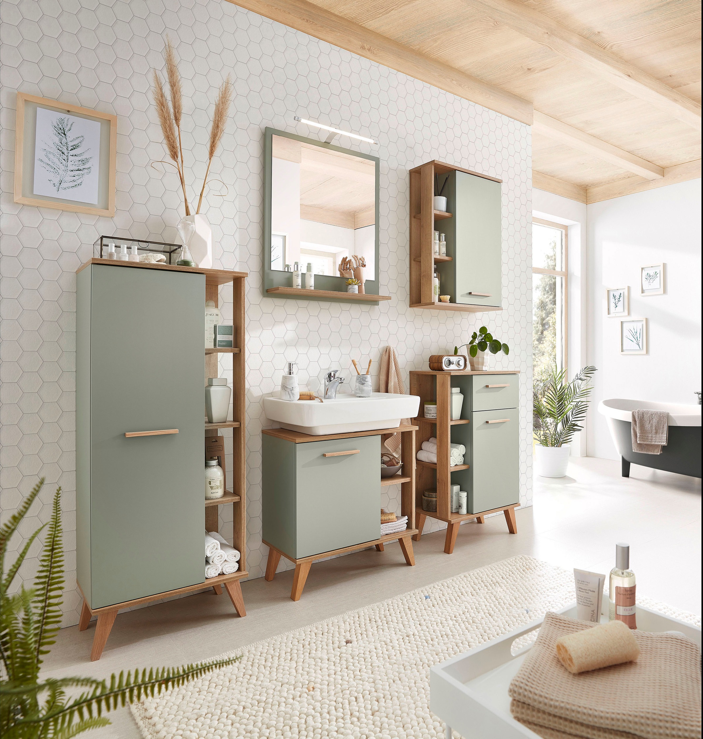 Saphir Unterschrank »Quickset Badschrank mit 1 Schublade, 1 Tür, seitlichen Ablagen«, Badezimmer-Unterschrank inkl. Türdämpfer, 50,5 cm breit