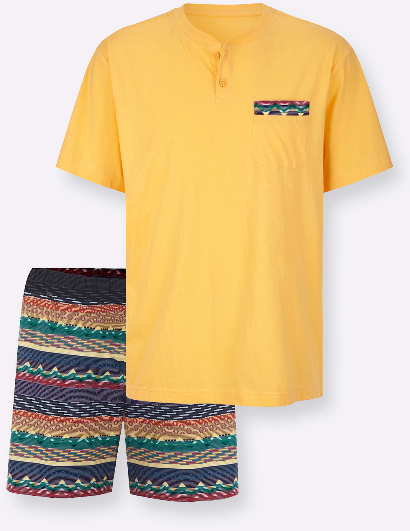 Herren Shorty Homewear-Set Gelb/Gemustert Gr. 52/54 3