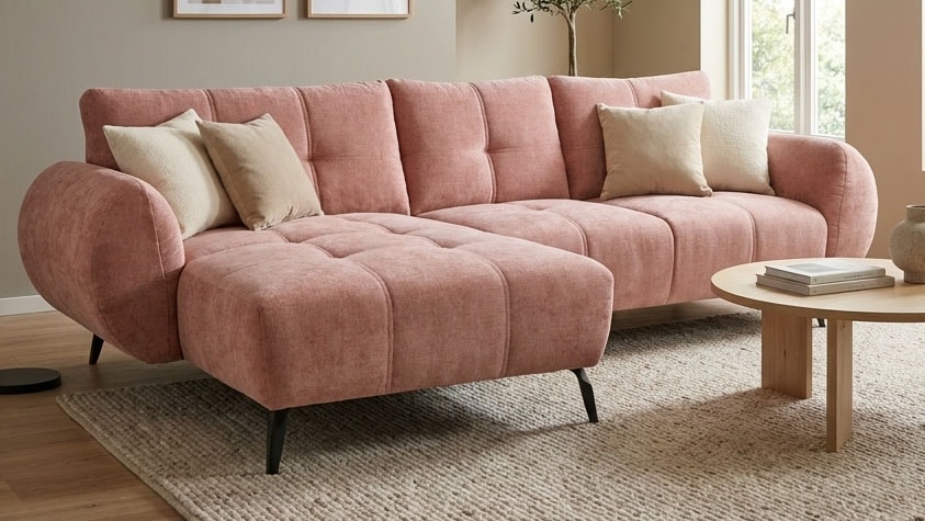 OTTO home Ecksofa "Viiborg 261 x 140 cm, mit Steppungen, elegant, modern" L-Form, pflegeleichter Bezug, hohe Füße - passend für Saugroboter