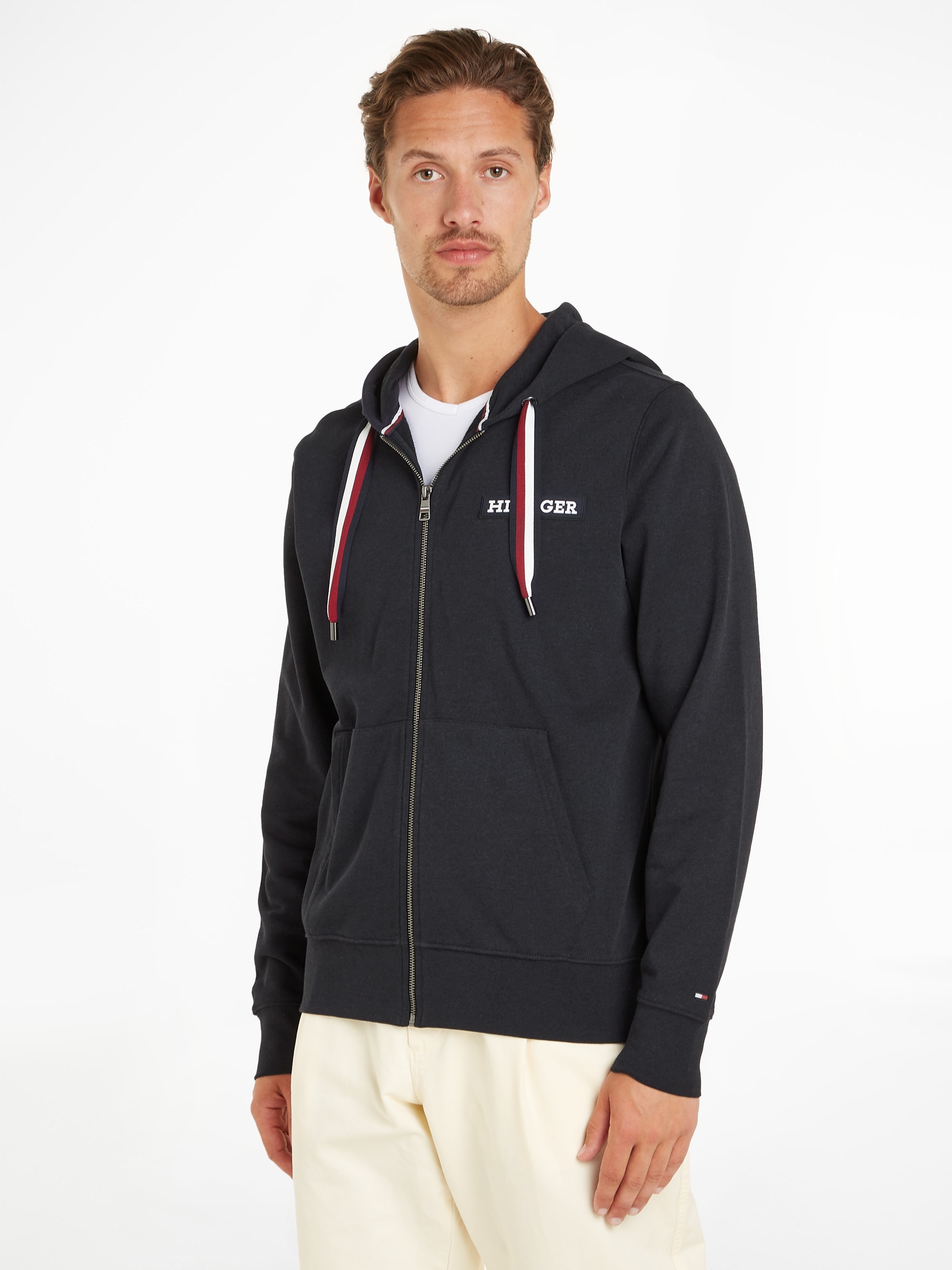 Tommy Hilfiger Kapuzensweatjacke »GLOBAL STRIPE HOODED ZIP THRU«, mit Kordel