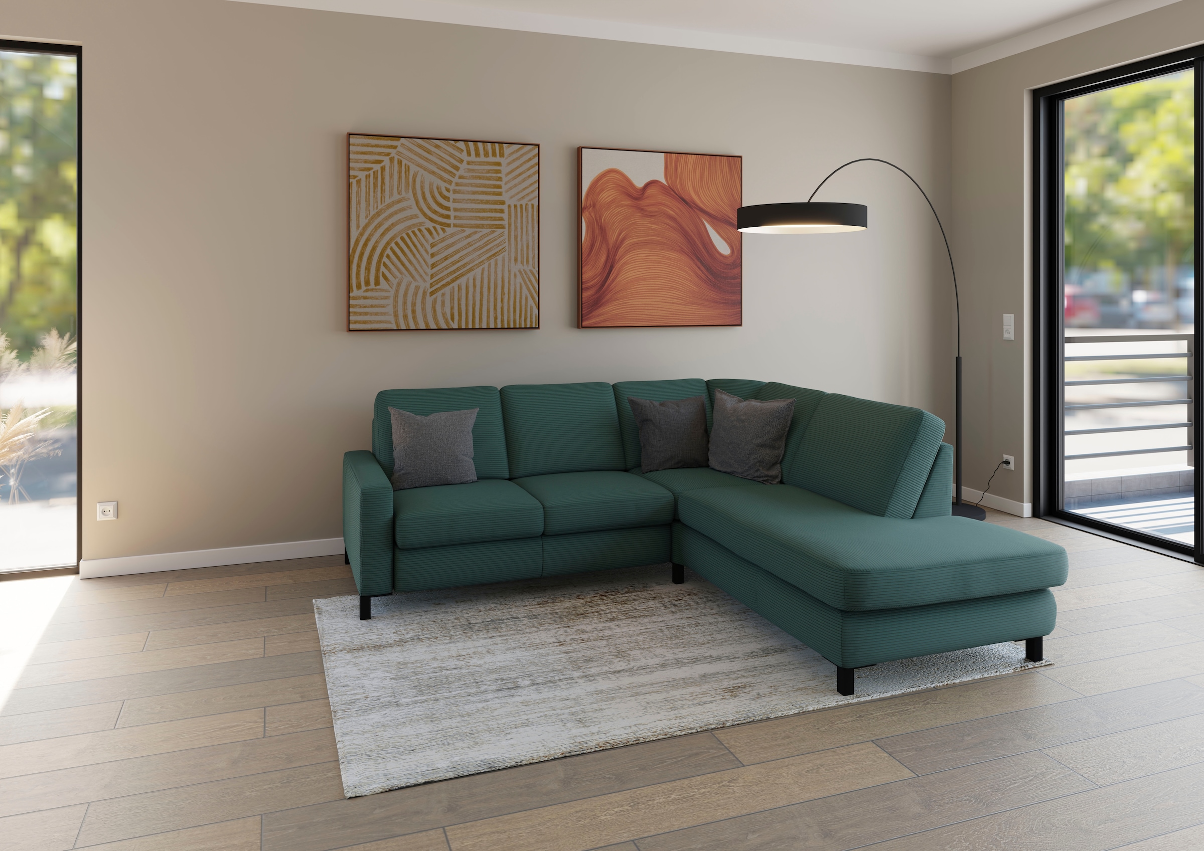 Musterring Ecksofa »MR365« Mit flacher 15 cm Armlehne, wahlweise in 3 Materialien, 233 x 219 cm