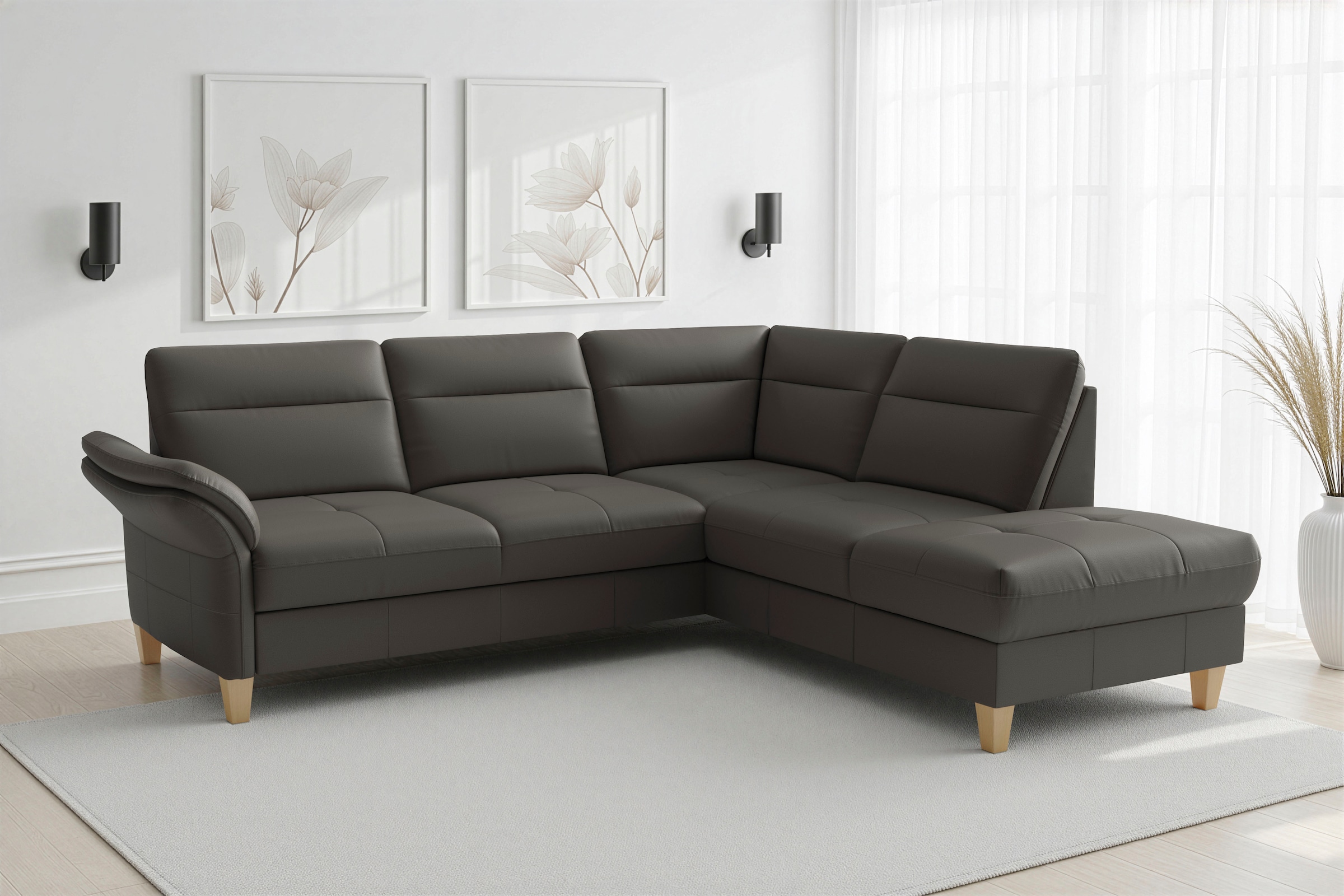 sit&more Ecksofa "Pamela L-Form, B: 218 cm, optional Schlaffunktion & Bettkasten, Leder" optional Armteilverstellung, Schlaffunktion & Bettkasten