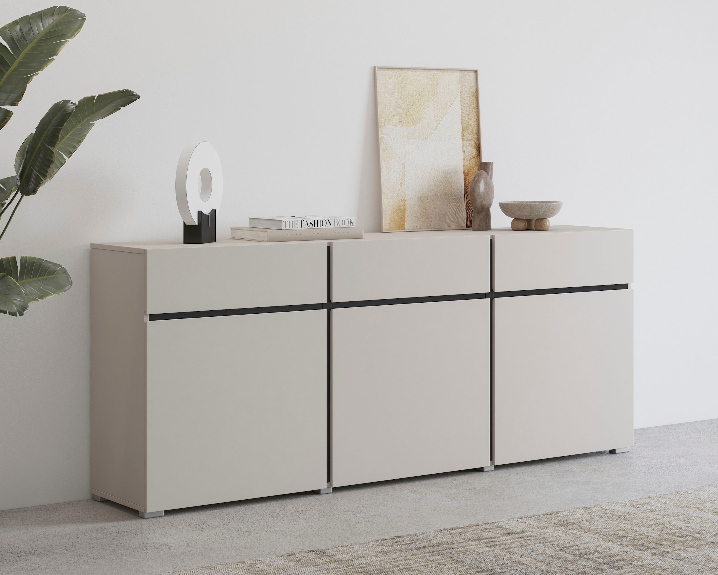 OTTO home Sideboard "Cross,Breite 180 cm, moderne grifflose Kommode,3 Türen/3 Schubkästen" Schubladenschrank mit viel Stauraum, Einlegeböden verstellbar