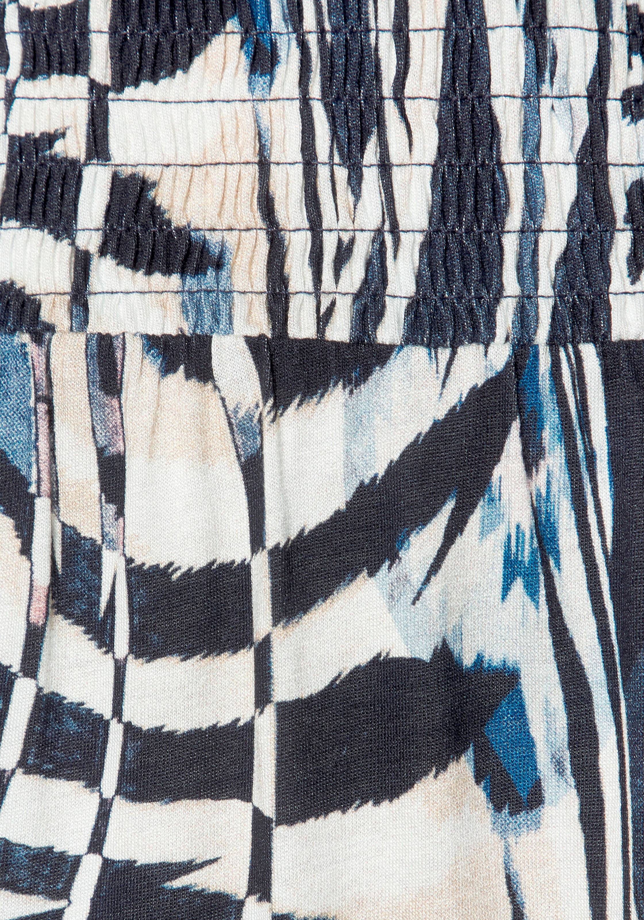 LASCANA Jerseykleid mit breitem Smokbund, kurzes Sommerkleid im Alloverprint, Strandkleid