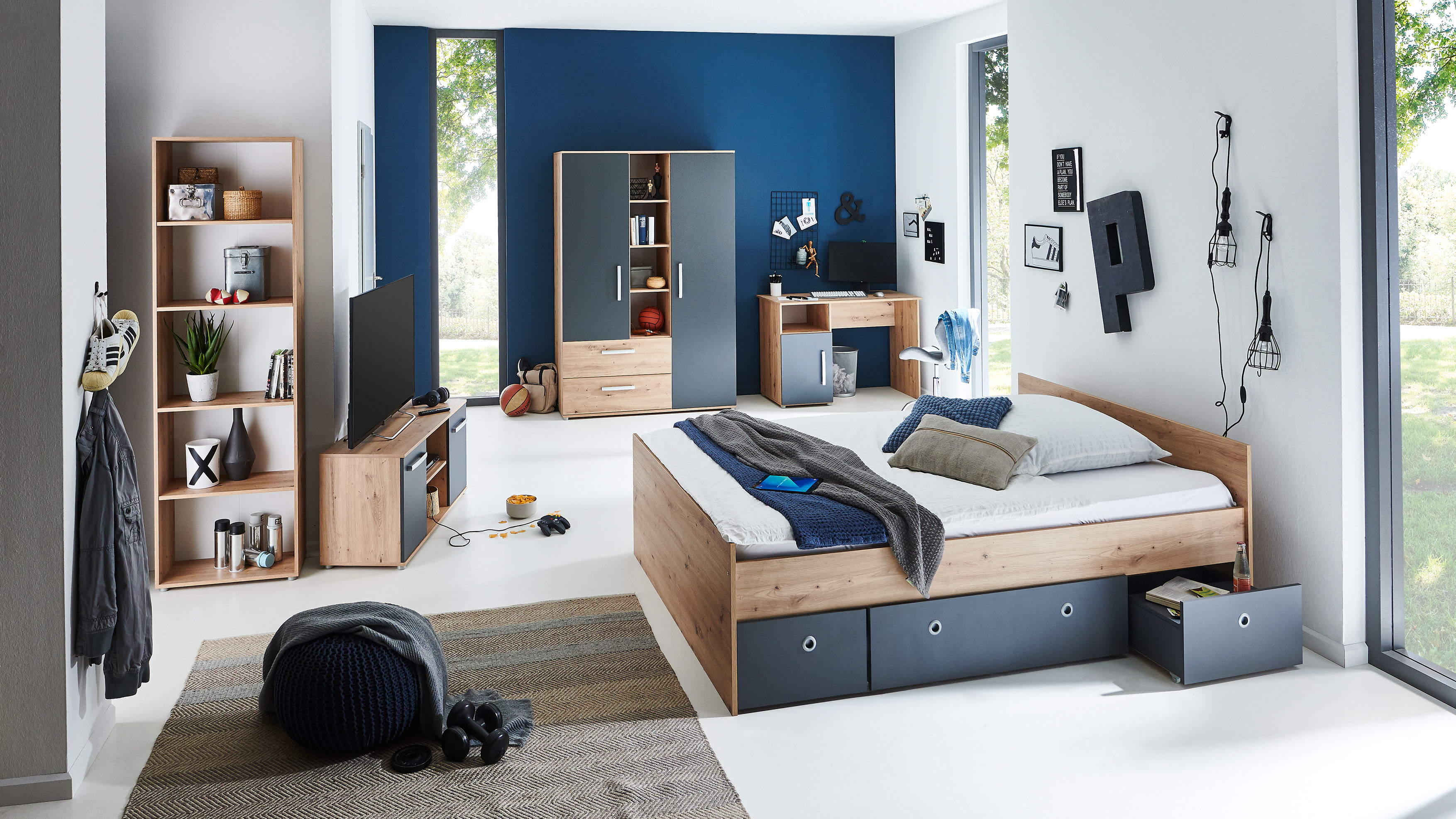 Jugendzimmer-Set »Alessio«, (Set, 6 St., Kleiderschrank, Bett mit Schubkasten,...