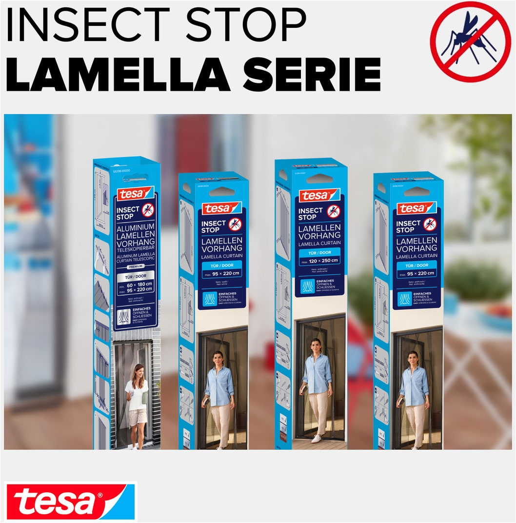 tesa Insektenschutz-Tür »Lamellen Vorhang - Fliegenvorhang für Balkon und Terassentüren« Packung, Fliegennetz, Klettband, 1 Stk. tlg. INSECT STOP Vorhang inkl. Klettverschluss - 95 x 220 cm