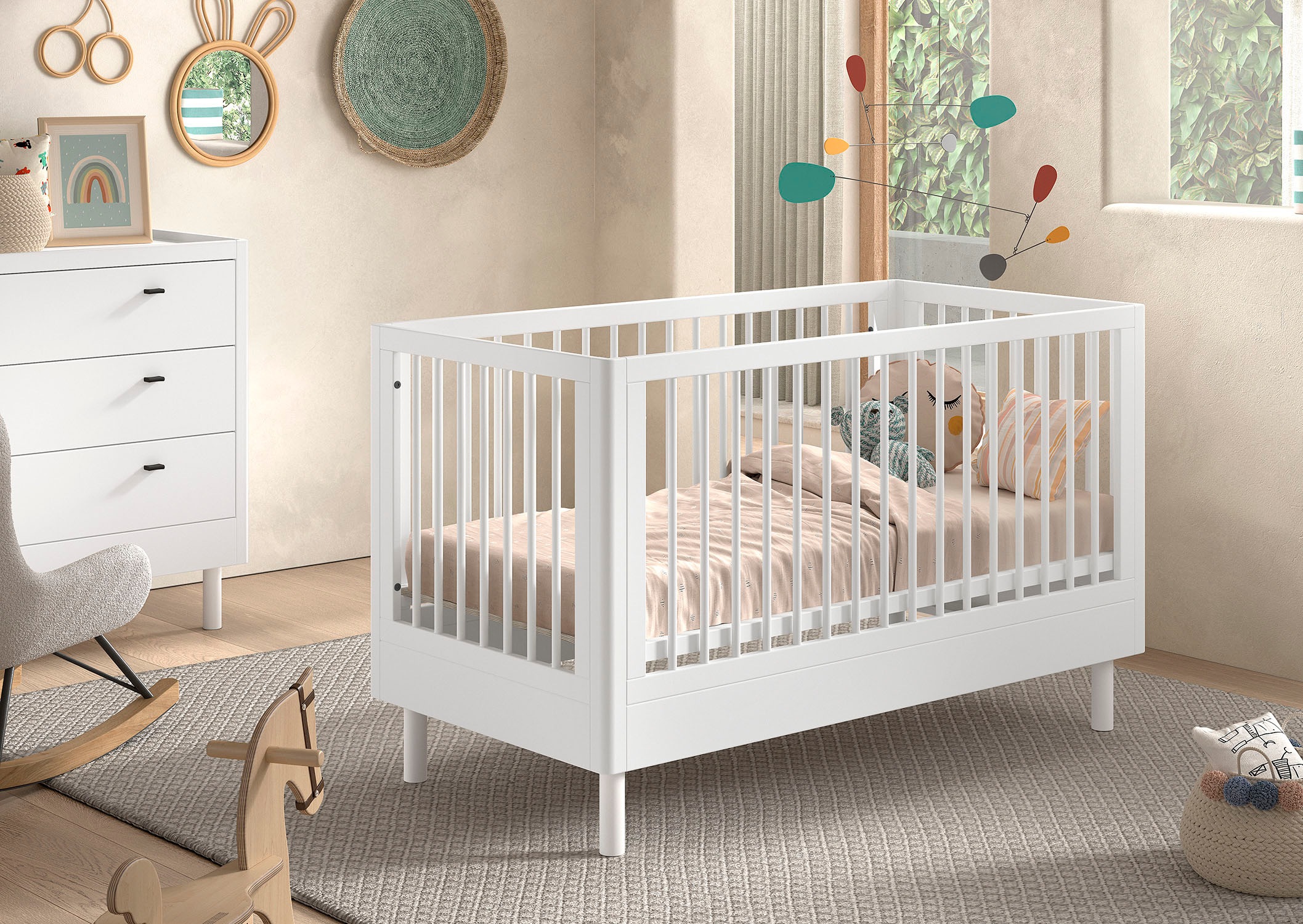 Home affaire Babybett "Forrest, aus massiver Buche weiß lackiert, zeitloses günstig online kaufen