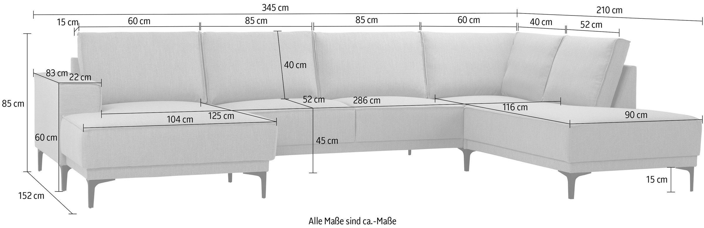 Places of Style Wohnlandschaft »Oland, U-Form, XXL,«, im zeitlosem Design und hochwertiger Verabeitung