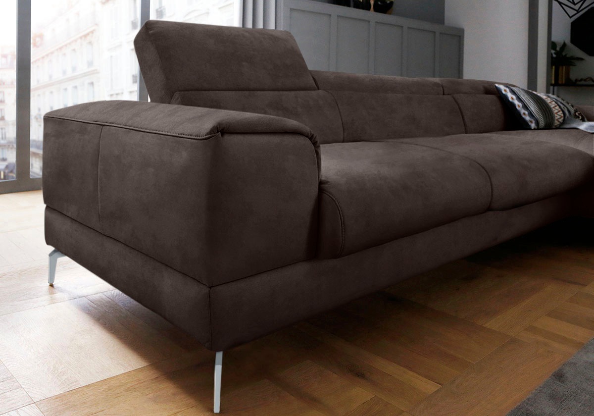 W.SCHILLIG Ecksofa »piedroo, Designsofa mit tollem Sitzkomfort, bequem und elegant, L-Form«, Kopfteilverstellung, wahlweise mit Sitztiefenverstellung, Breite 343cm