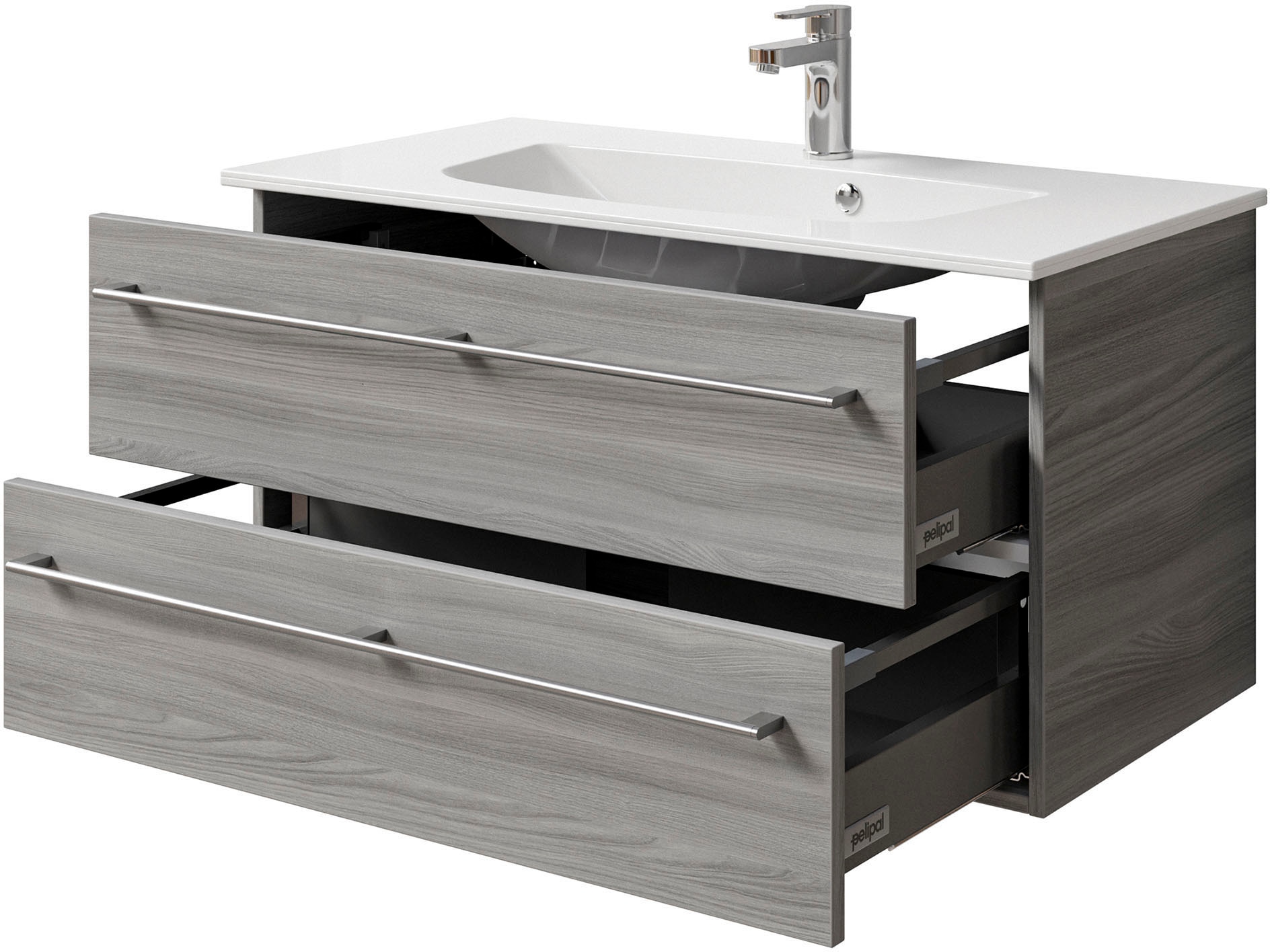 Saphir Waschtisch »Serie 6025 Mineralmarmor-Waschtisch mit Unterschrank, 97 cm breit«, Waschplatz mit 2 Schubladen, hängend, verschiedene Ausführungen