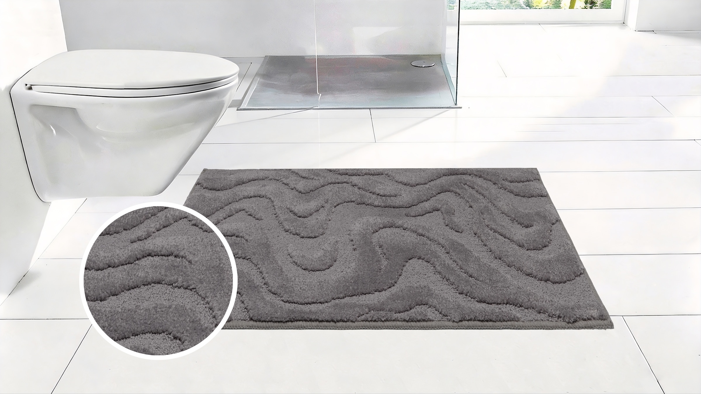 OTTO home Badematte »Wave, Badvorleger, Badezimmer Teppich« Höhe 10 mm rutschhemmend beschichtet fußbodenheizungsgeeignet | schnell trocknend Hoch-Tief-Effekt, modernes Muster, Welle, Badteppich, Duschvorleger