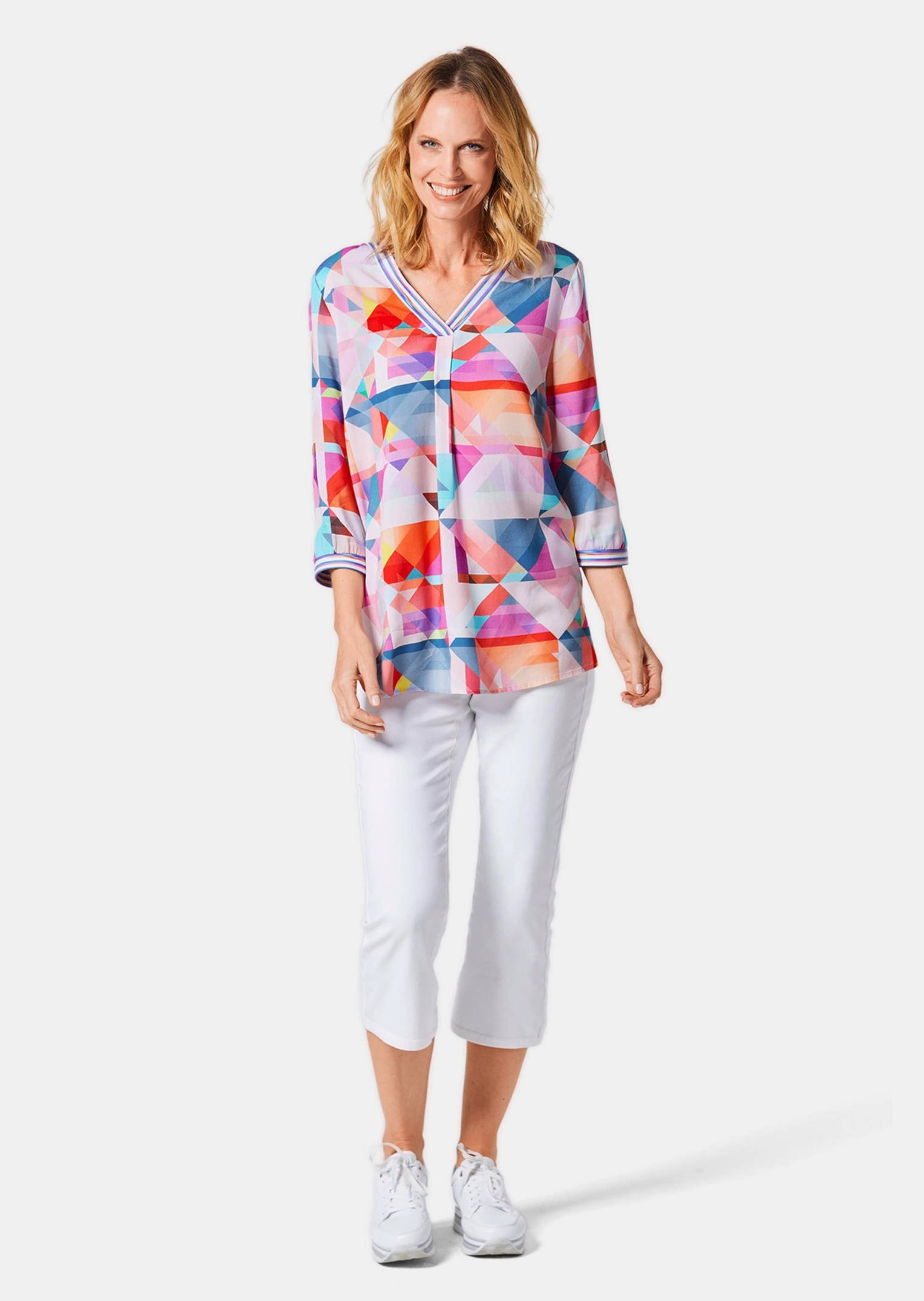 GOLDNER Tunika »Kurzgröße Viskose-Tunika mit 3/4-Arm und multicolorem Druck«