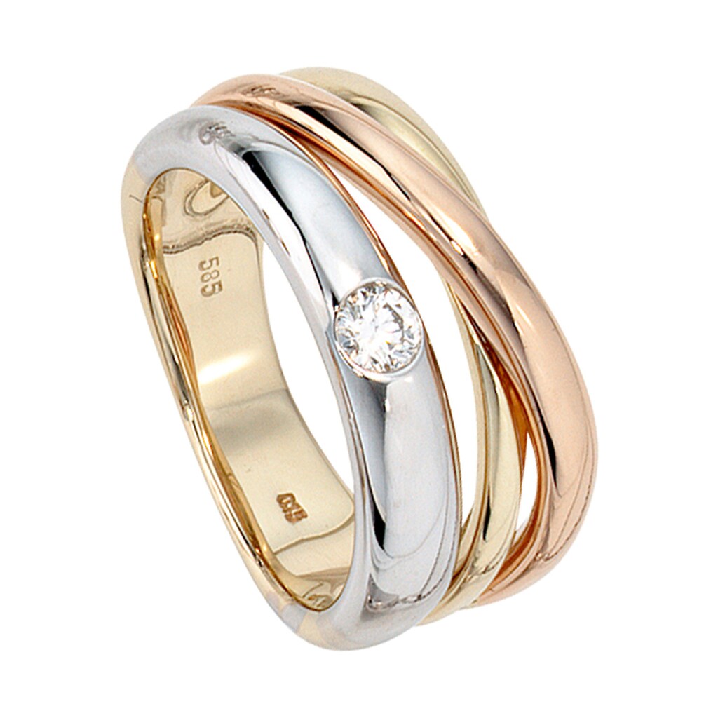 JOBO Diamantring, 585 Gold dreifarbig tricolor mit Diamant 0,15 ct.