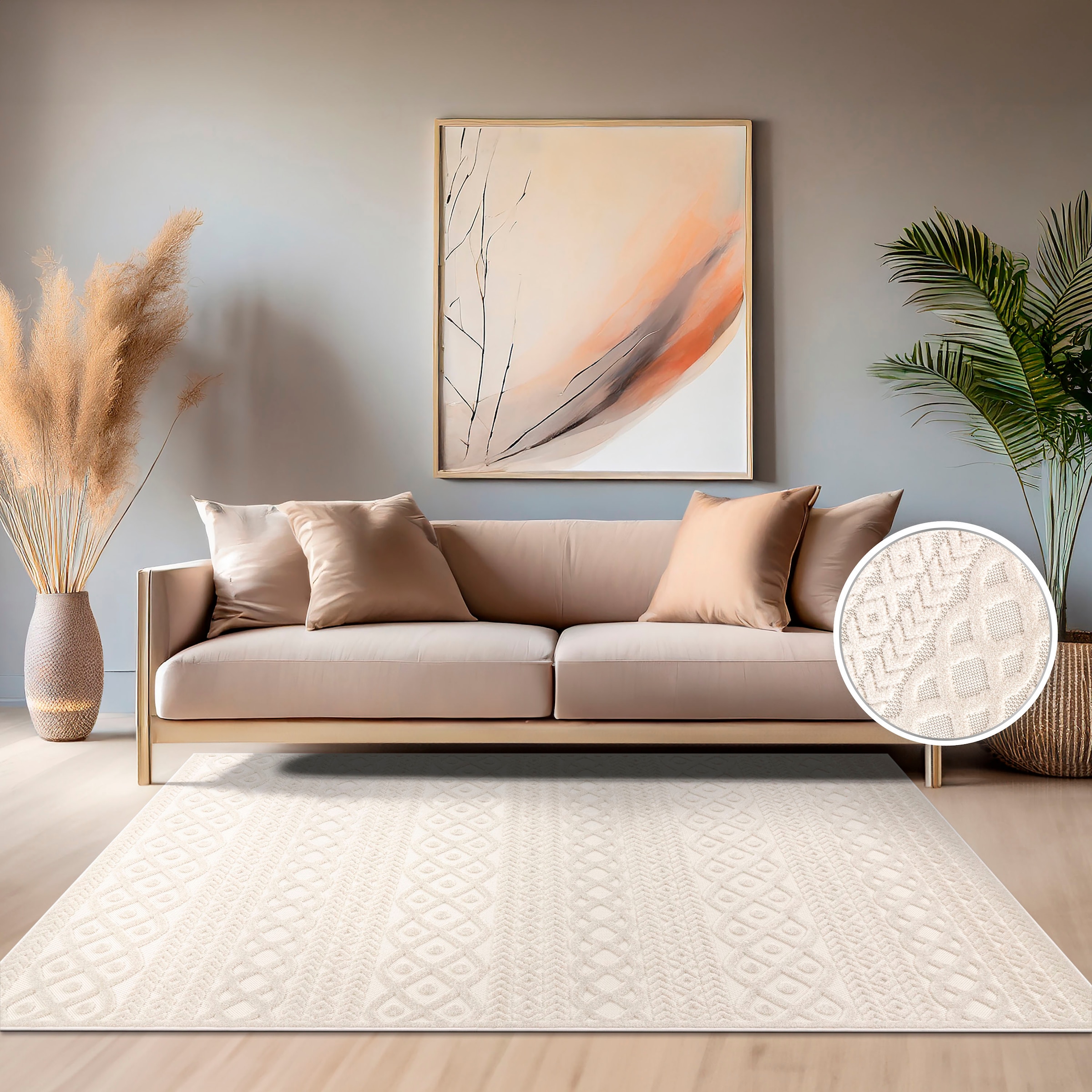 Paco Home Teppich »Cotton 231«, rechteckig, 10 mm Höhe, Uni-Farben, Hoch-Tief Effekt, boho, In- und Outdoor geeignet