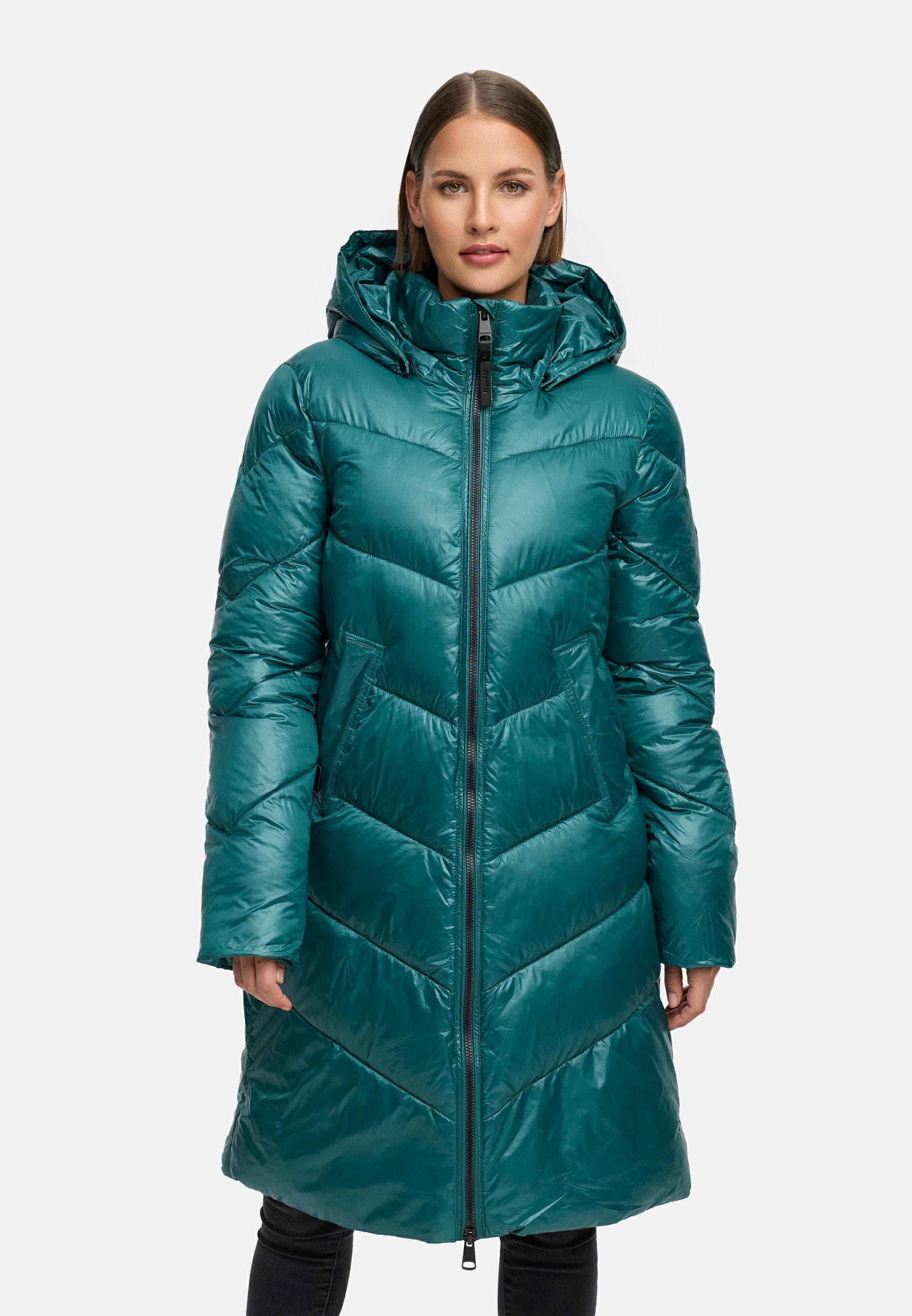 Ragwear Wintermantel »Rebelka Shiny« Glänzender Winter Steppmantel mit Kapuze
