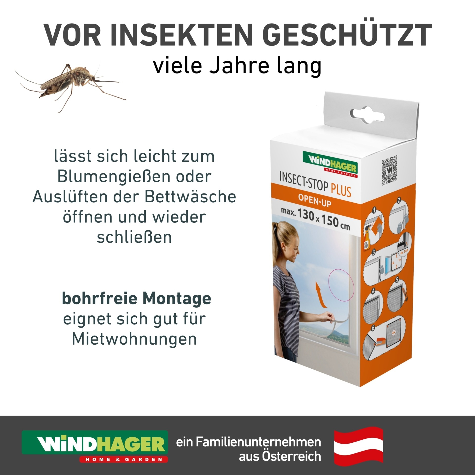 Windhager Moskitonetz »Open-Up, flexibler Insektenschutz für Fenster, ohne Bohren« 1 Stk. tlg. Insektenschutzgitter 130 x 150 cm, erhältlich in anthrazit oder weiß