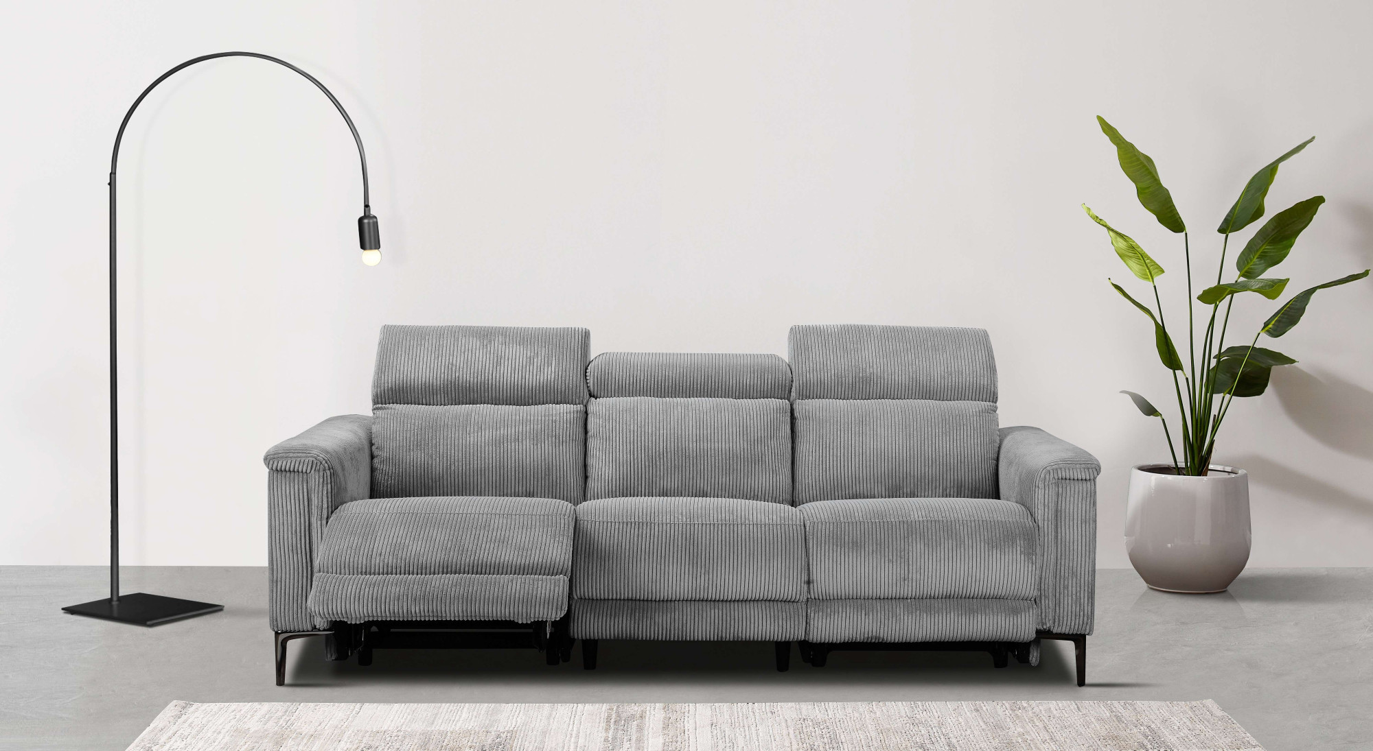 OTTO home 3-Sitzer "LUND Cord, B. 222cm, manuelle/elektrische Relaxfunktion in 2 Sitzen," (links/rechts), USB-A bei elektrischer Ausführung, Kopfteilverstellung