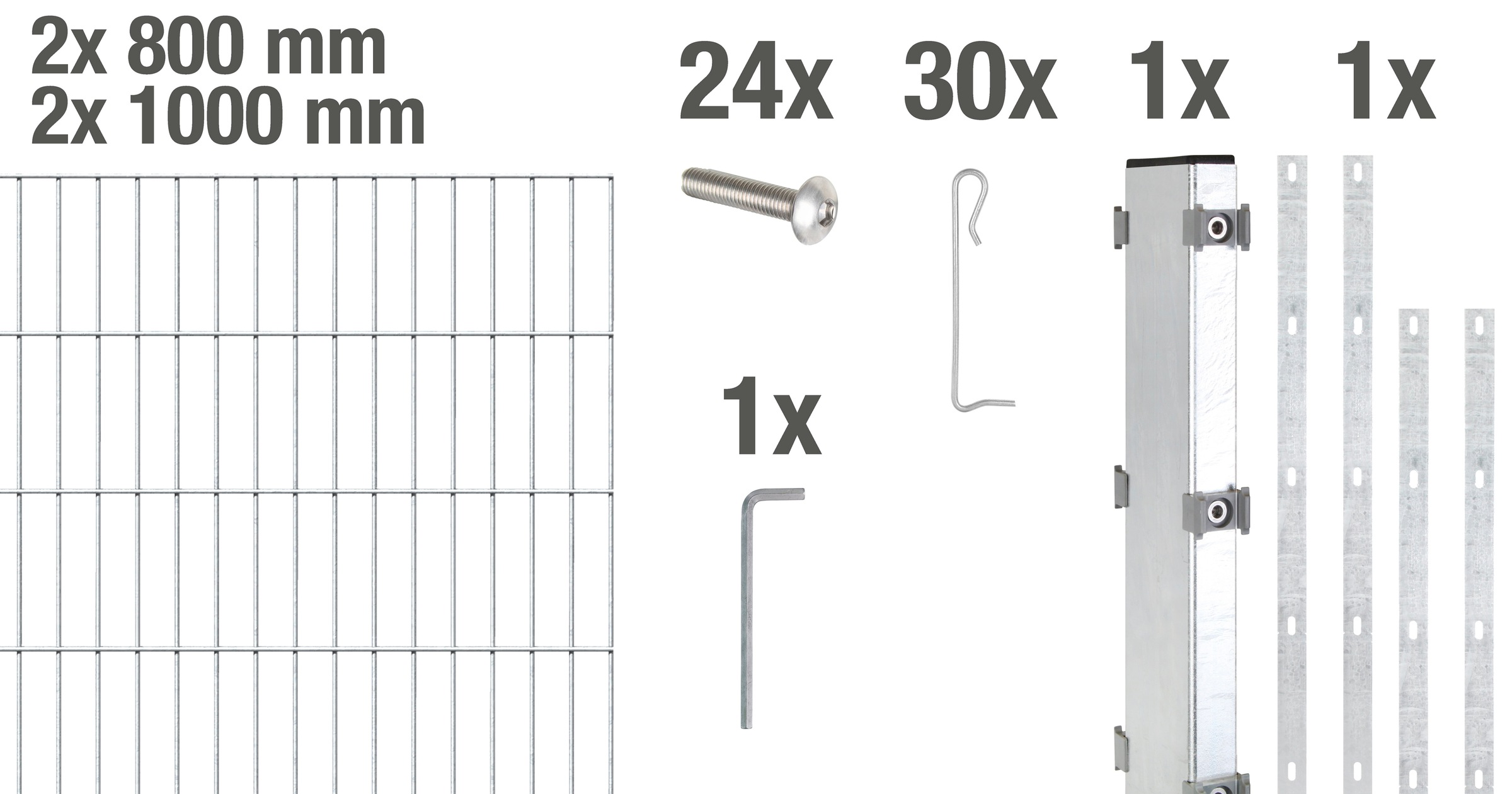 Alberts Gabionenzaun "Gabionen-Anbauset Step²", feuerverzinkt, Höhe: 100 und 180cm, Breite: 2m, zum Einbetonieren