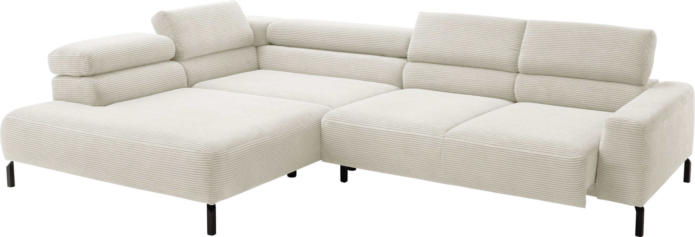 Places of Style Ecksofa »Antonelli, L-Form, inkl. Kopfteilverstellung, Breite 312 cm«, mit elektrischer Sitztiefenverstellung, in Cord, weiß