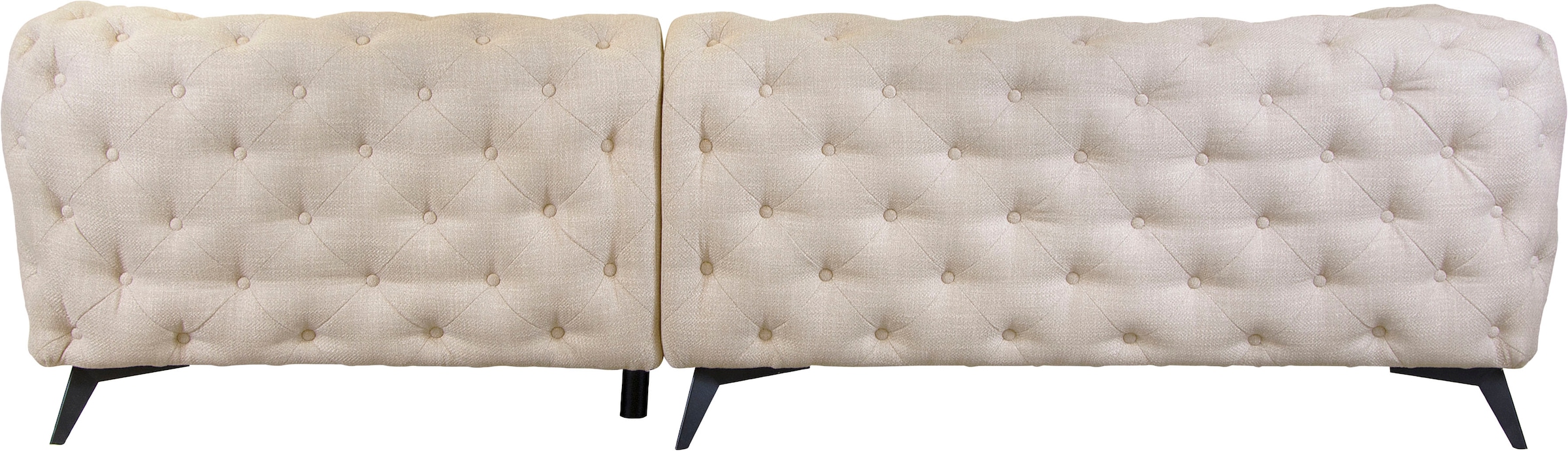 Leonique Chesterfield-Sofa »Ecksofa GLYNIS L-Form mit Wellenunterfederung, Maße B/T/H 264/264/75cm«, aufwändige Knopfheftung, moderne Chesterfield Optik, Fußfarbe wählbar
