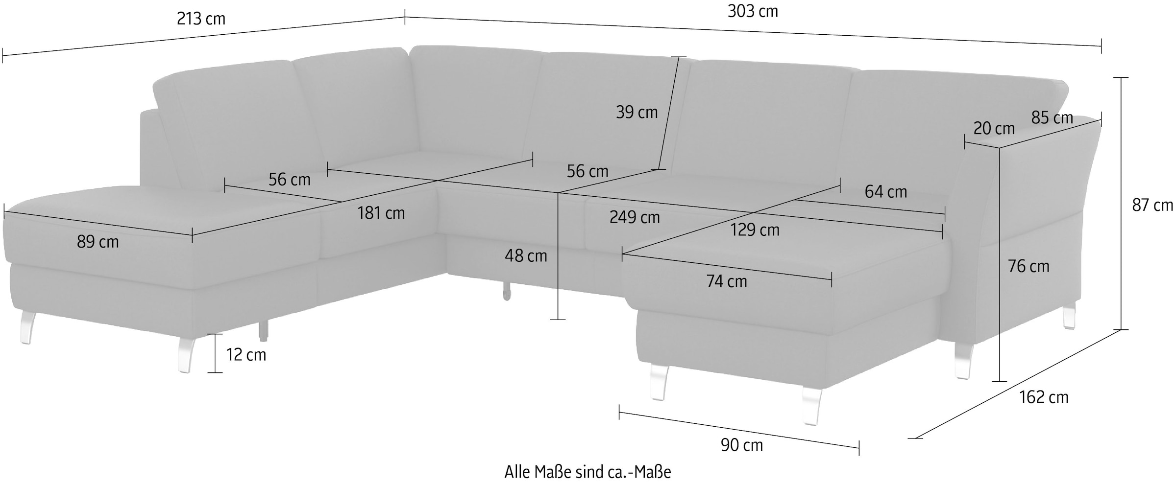 sit&more Wohnlandschaft »Visby U-Form« Wahlweise mit Bettfunktion und Stauraum, frei im Raum stellbar
