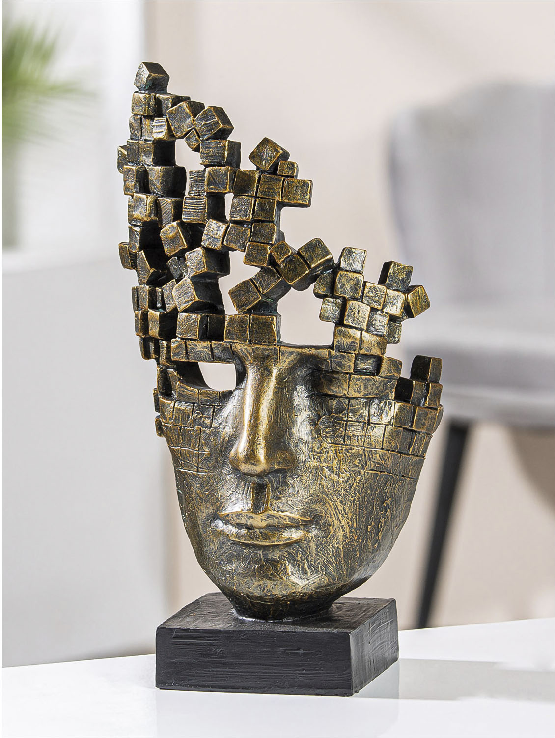 Casablanca by Gilde Dekofigur "Skulptur "Male Mask"" Stilisiertes Gesicht mit Antikfinish, Wohnzimmer