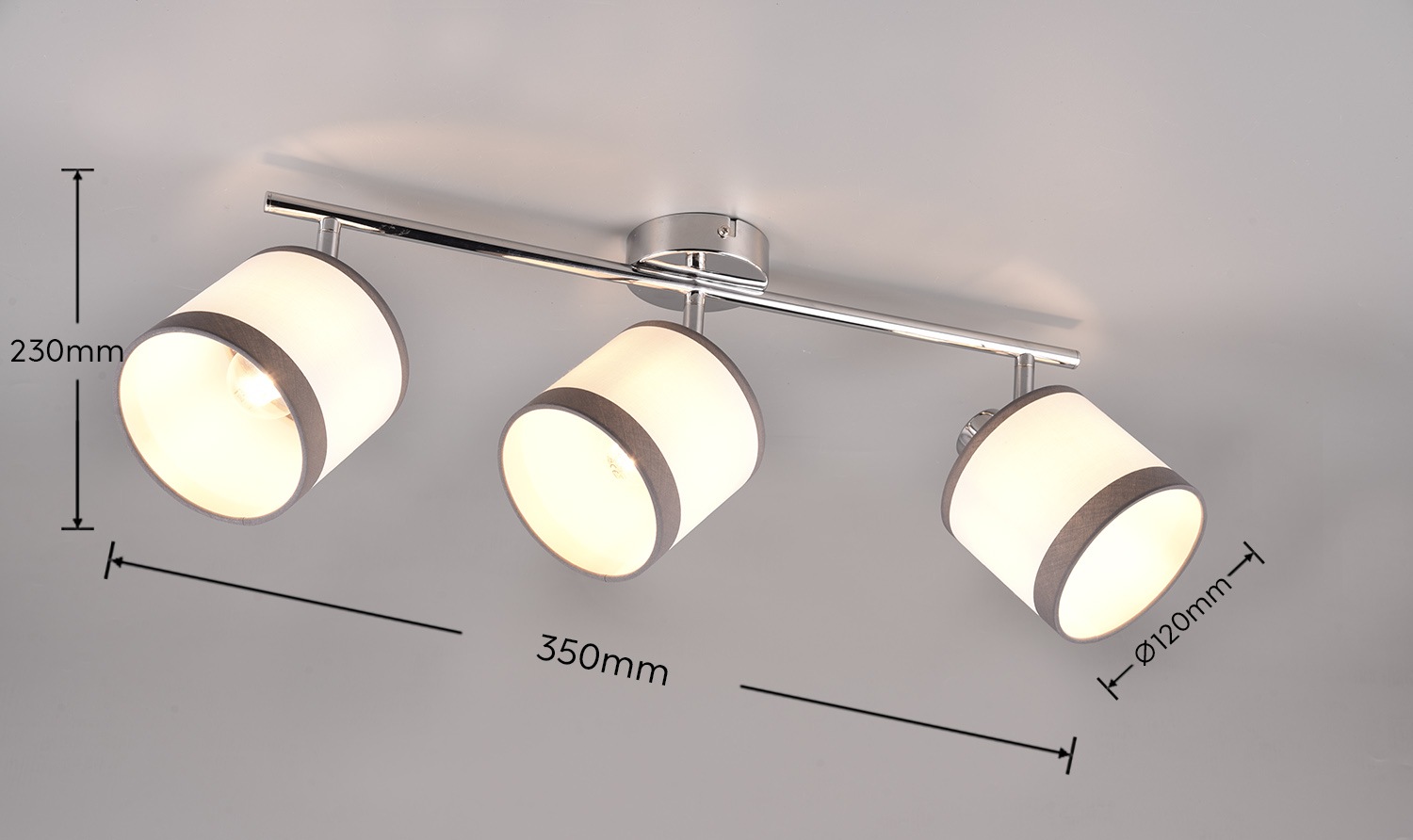 REALITY Leuchten Deckenstrahler »DAVOS, Deckenspot 3-flammig exkl 3xE14 max 10 W Stoffschirm zweifarbig«, 3 flammig, Leuchtmittel E14 | Leuchtmittel wechselbar, Wandspot Deckenspot schwenkbar Leuchtmittel wechselbar Flur Küche